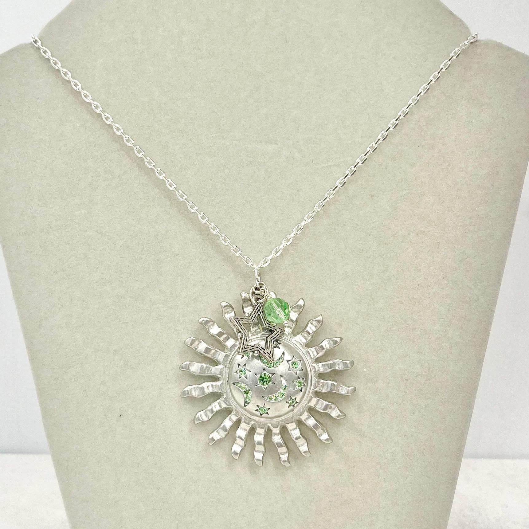 Uranium Glass Crystal Sun & Moon Pendant with Vintage Uranium Swarovski Crystal Elements in a Silver Tone Setting MillyOliverVintage