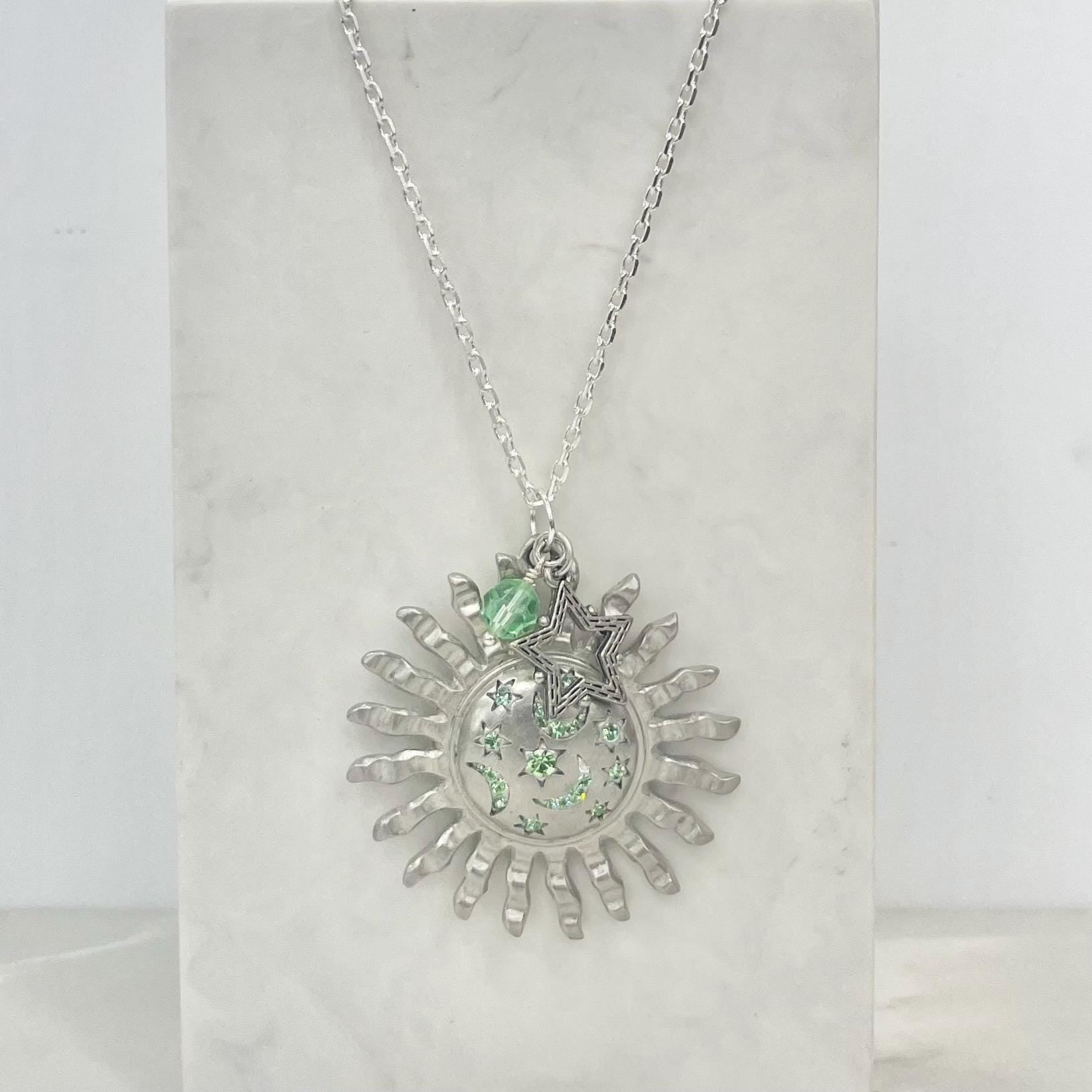 Uranium Glass Crystal Sun & Moon Pendant with Vintage Uranium Swarovski Crystal Elements in a Silver Tone Setting MillyOliverVintage
