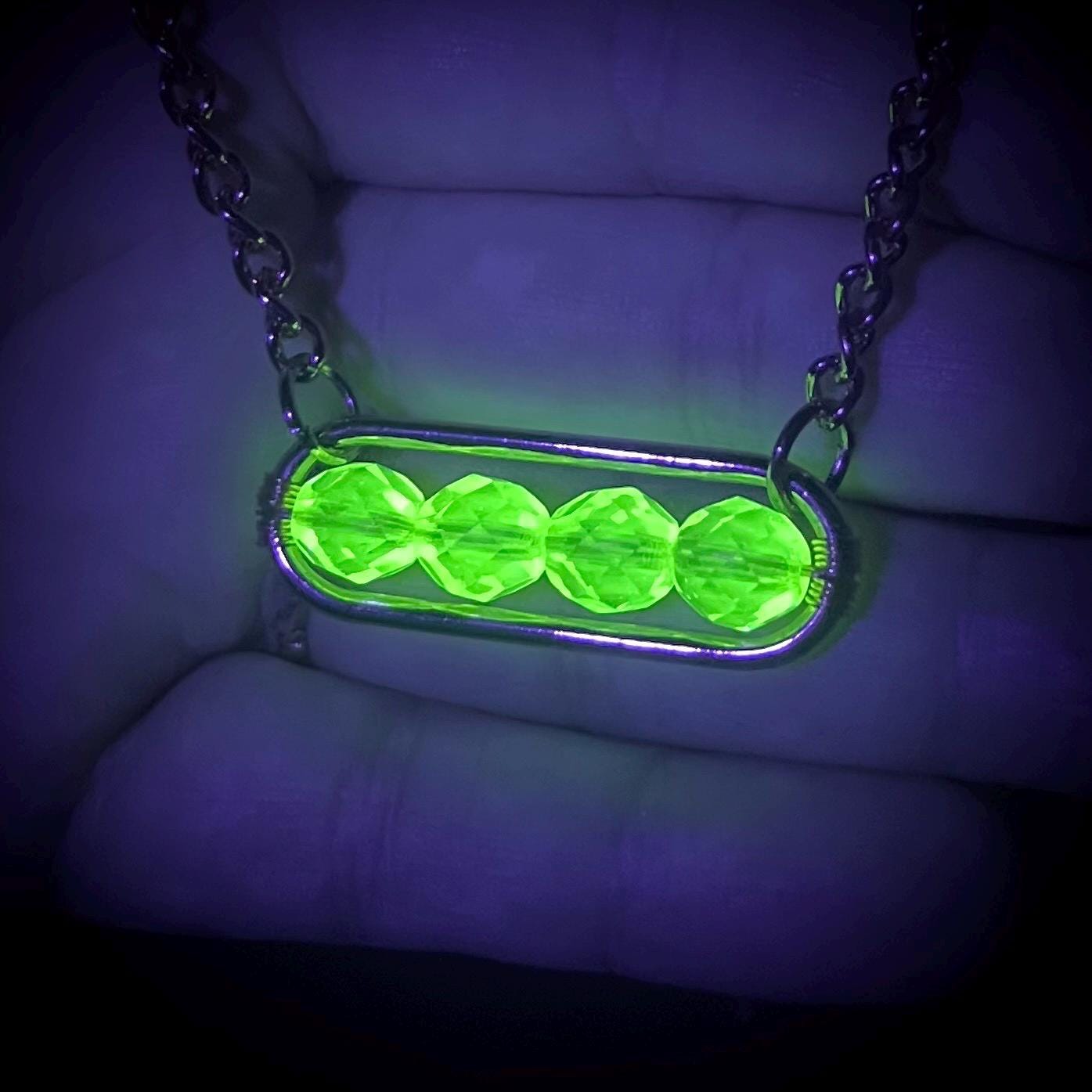 Contemporary Yellow Uranium Glass Crystal and Gold Plate Chain Necklace UV Reactive Glow MillyOliverVintage