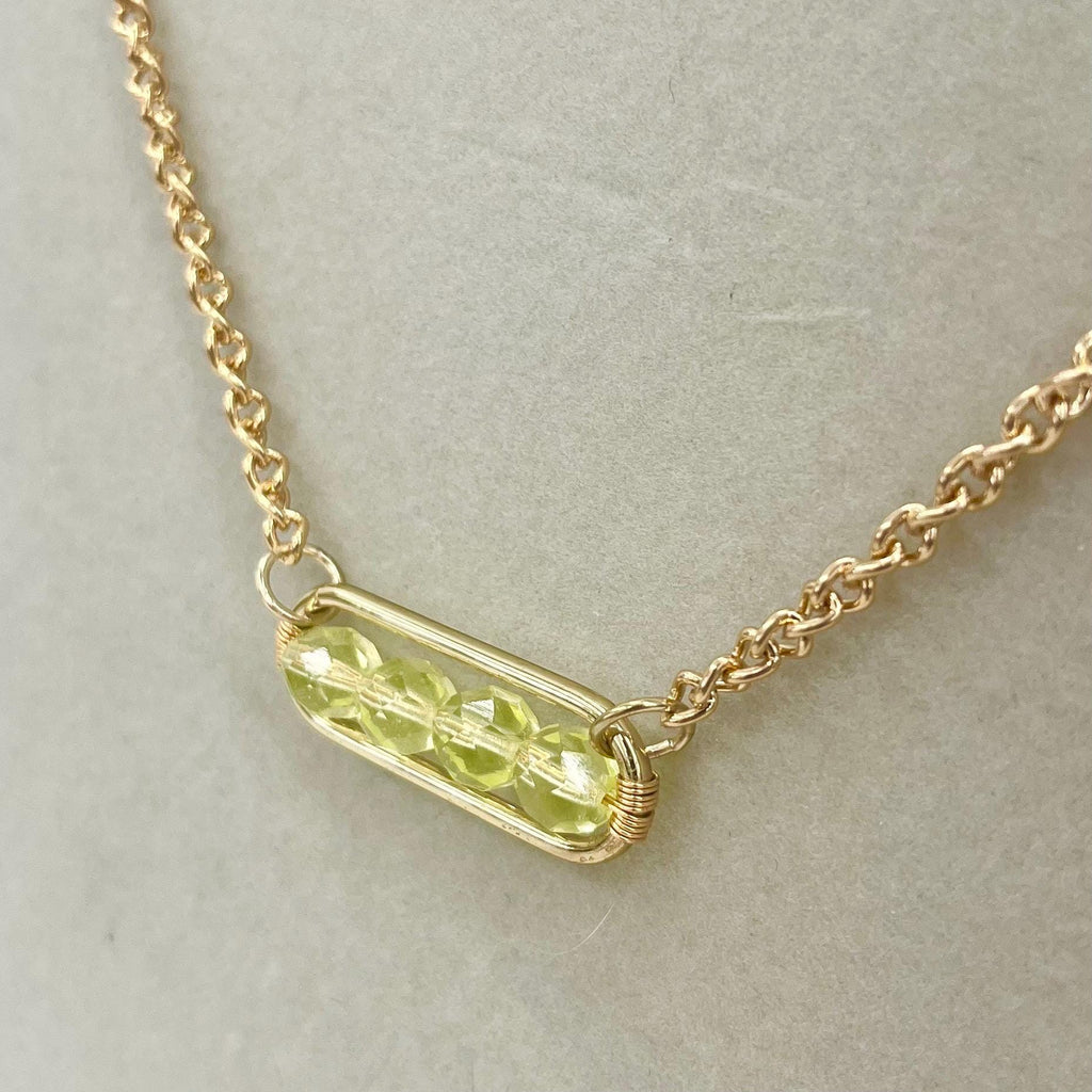 Contemporary Yellow Uranium Glass Crystal and Gold Plate Chain Necklace UV Reactive Glow MillyOliverVintage