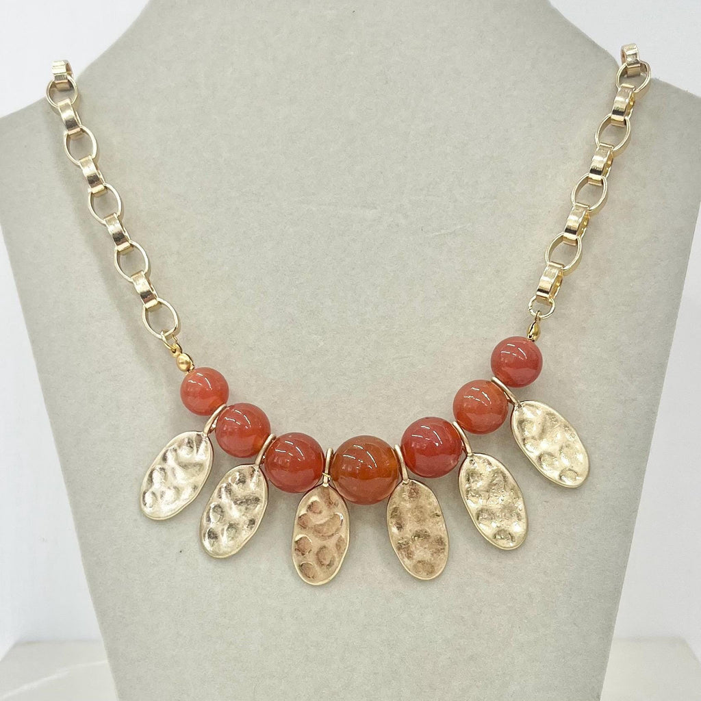 Orange Carnelian Glass Uranium Glass Gold Plated Chain Necklace UV Reactive Glow MillyOliverVintage