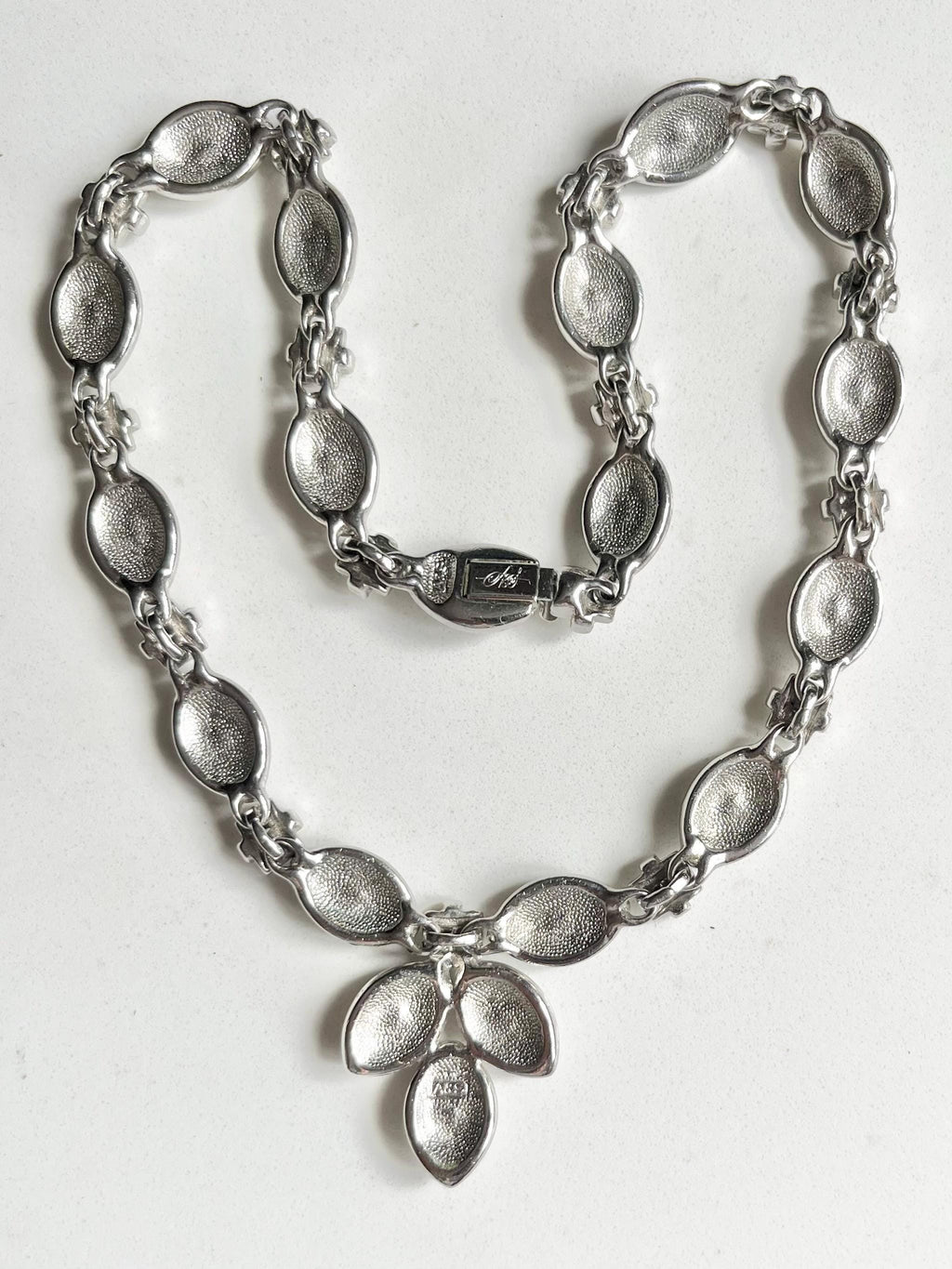 Stunning Vintage Attwood & Sawyer Silver Plate Clear and Black Crystal Paste Diamante Drop Necklace Art Deco Style 17” MillyOliverVintage