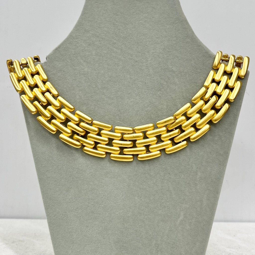 Vintage Rare Givenchy Matte Gold Plated Panther Link Chain Collar Necklace 1980’s Statement Power Dressing MillyOliverVintage