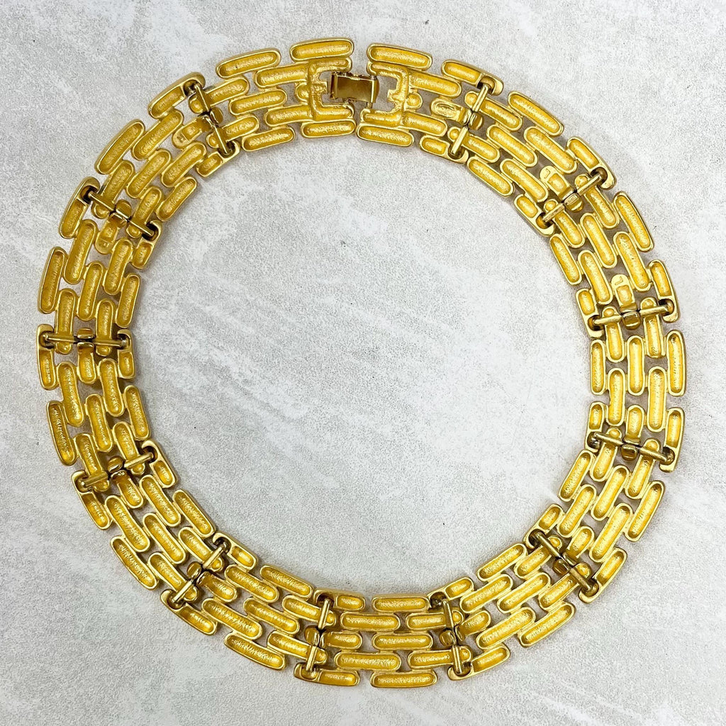 Vintage Rare Givenchy Matte Gold Plated Panther Link Chain Collar Necklace 1980’s Statement Power Dressing MillyOliverVintage