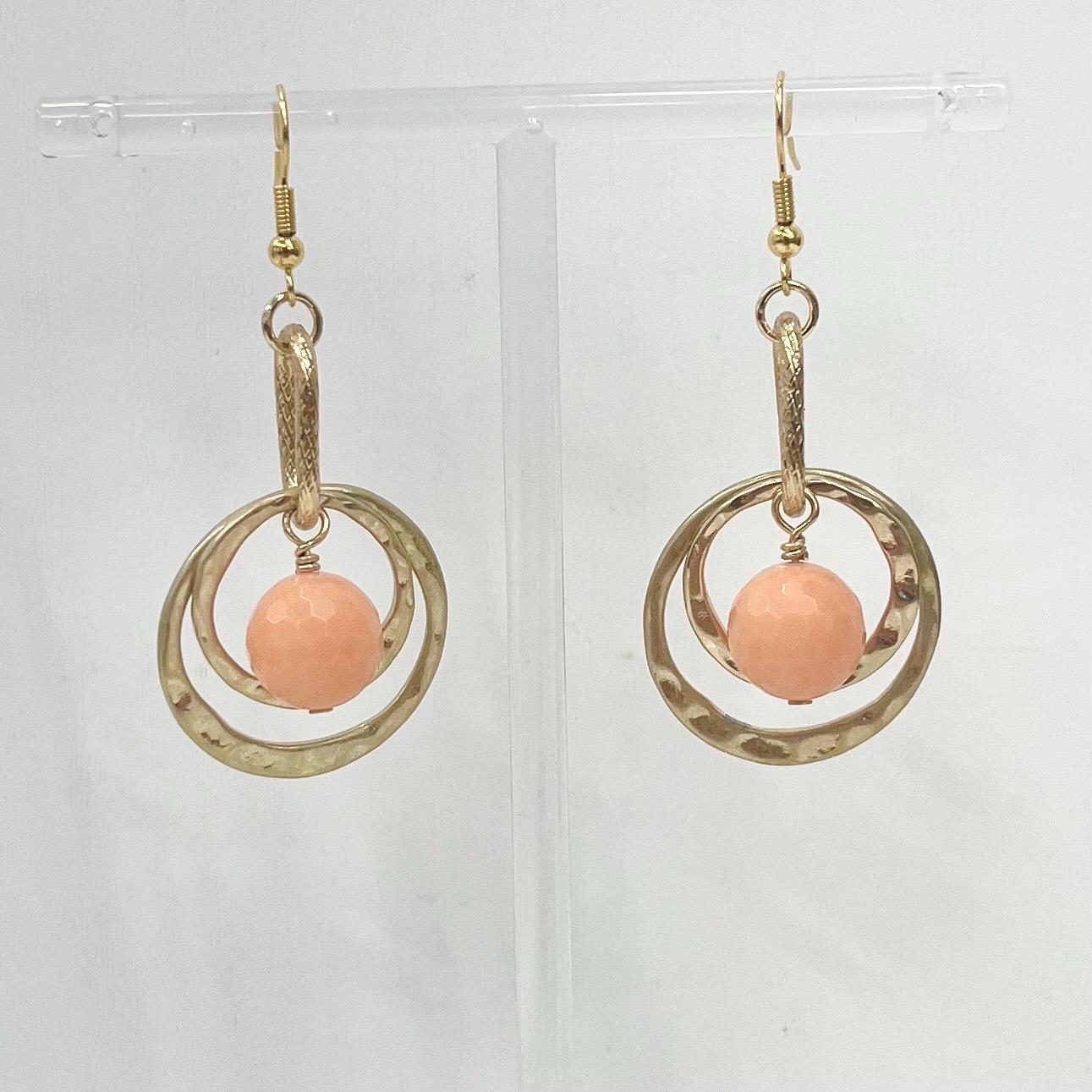 Faceted Pink Coral Bead Drop Earrings Gold Plate - Milly Oliver MillyOliverVintage