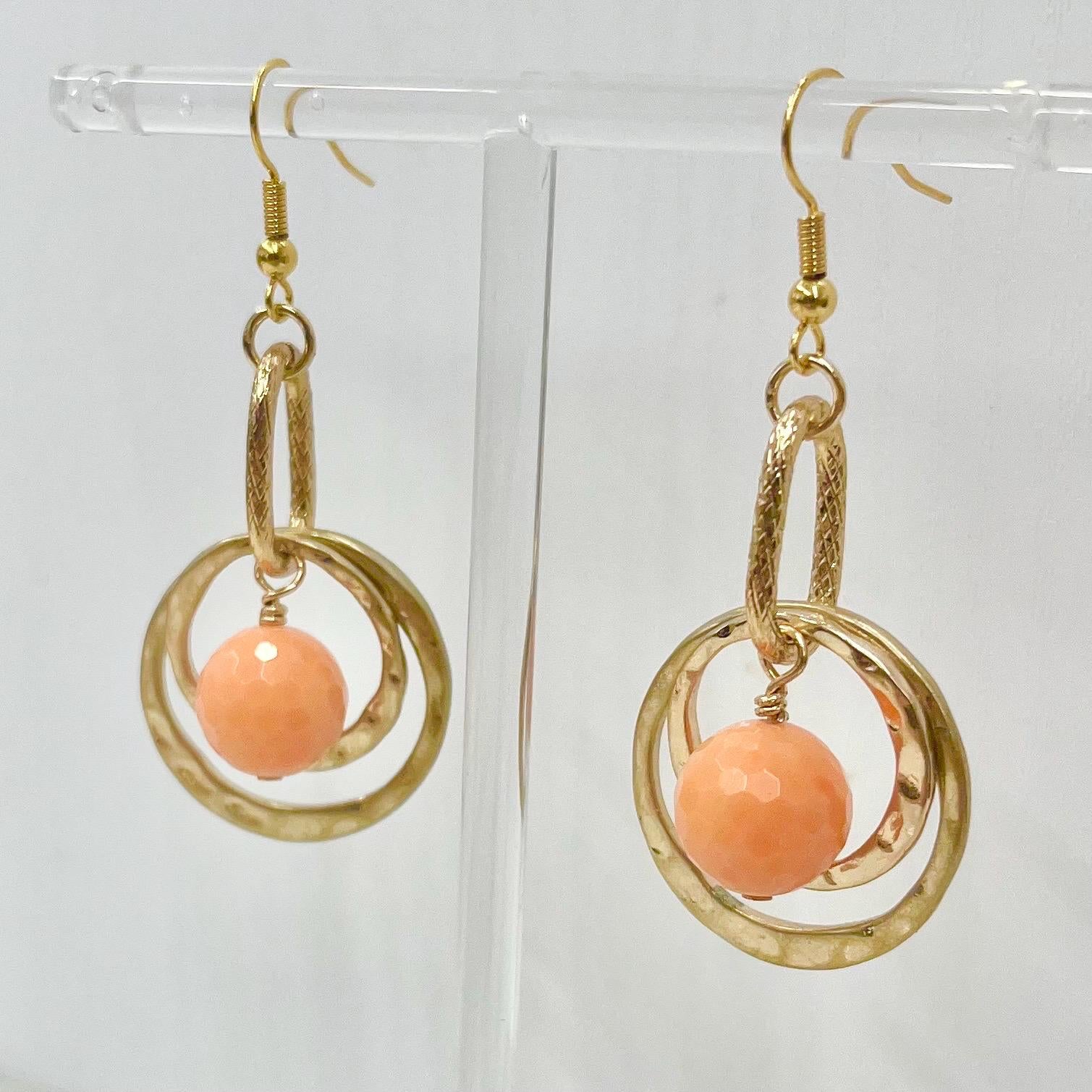 Faceted Pink Coral Bead Drop Earrings Gold Plate - Milly Oliver MillyOliverVintage