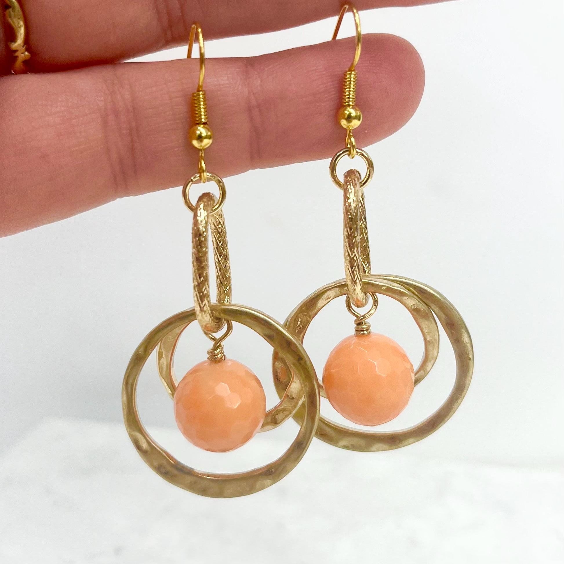 Faceted Pink Coral Bead Drop Earrings Gold Plate - Milly Oliver MillyOliverVintage
