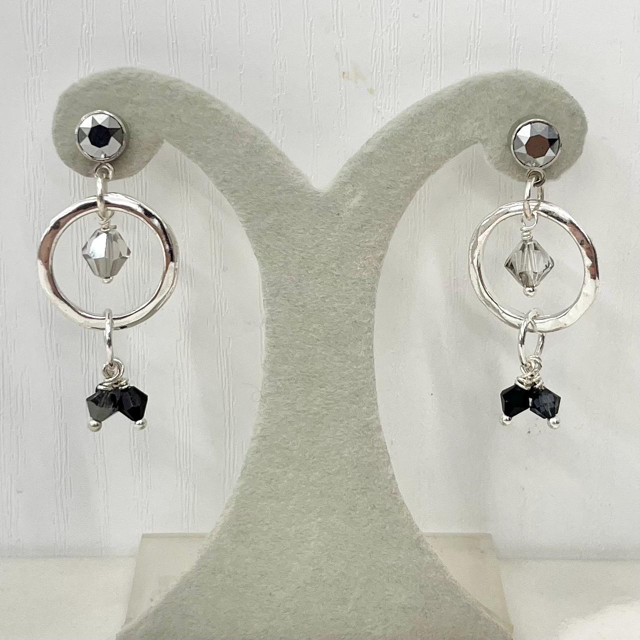 Contemporary Black & Grey Swarovski Crystal Droplet Silver Plated Hoop Earrings - Milly Oliver MillyOliverVintage
