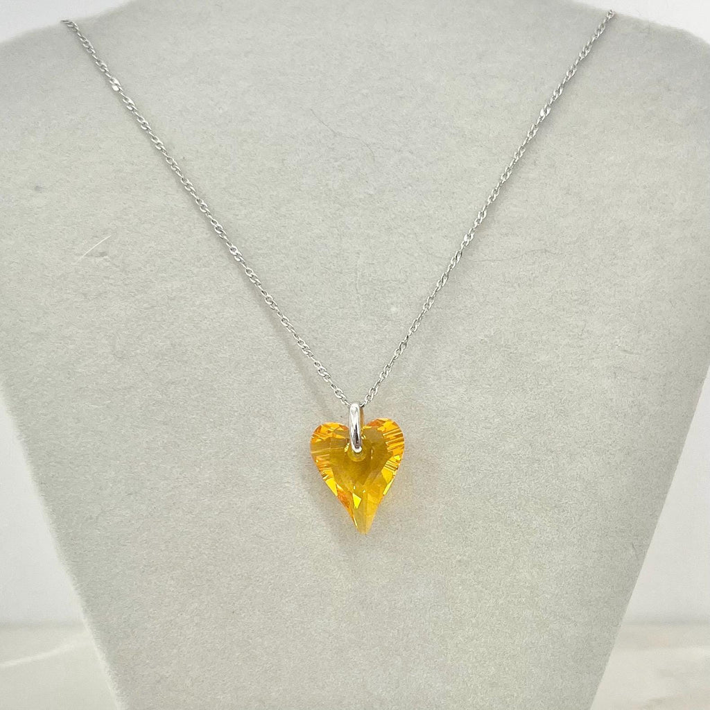 Sterling Silver Swarovski Crystal Sunflower Wild Heart Pendant Necklace MillyOliverVintage