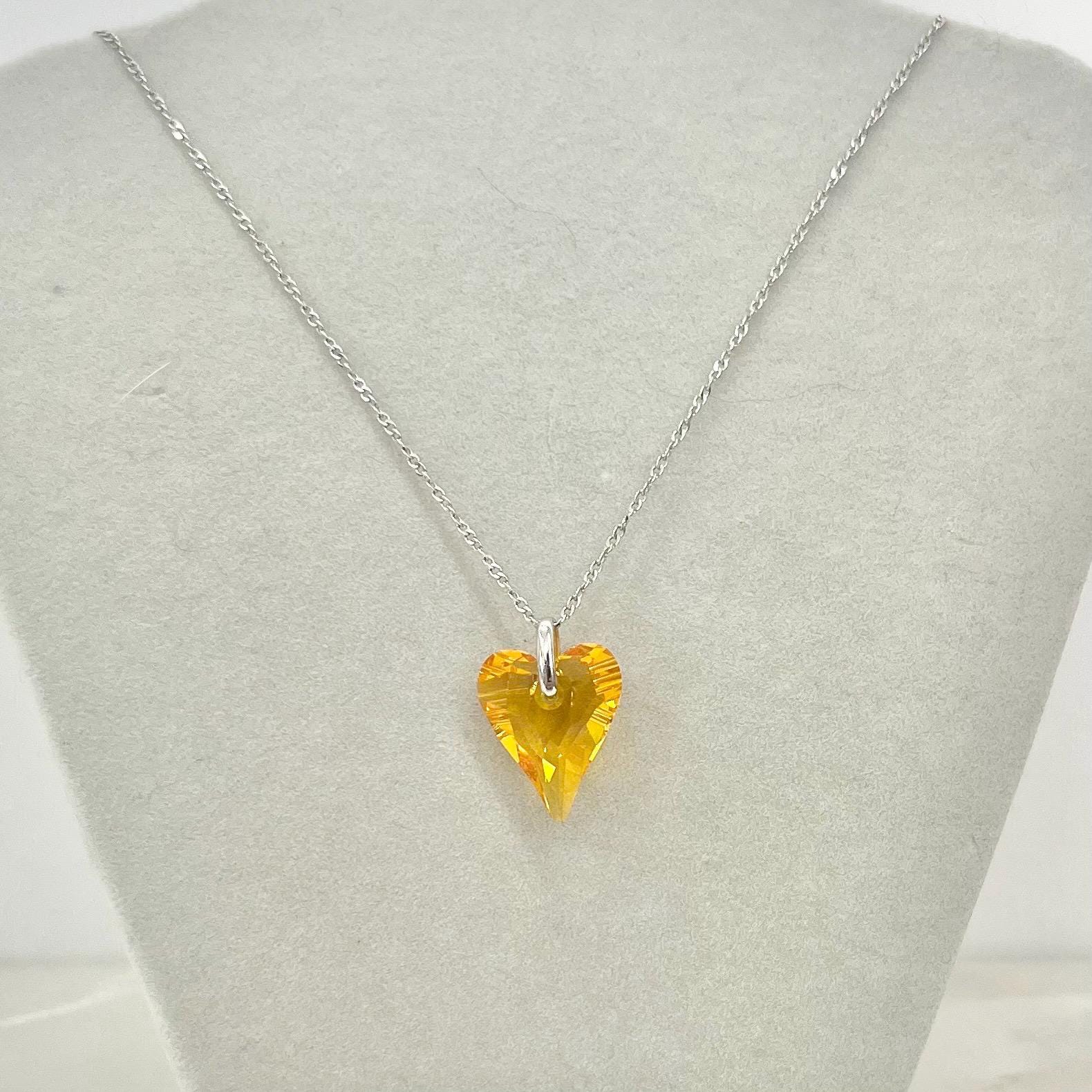 Sterling Silver Swarovski Crystal Sunflower Wild Heart Pendant Necklace MillyOliverVintage