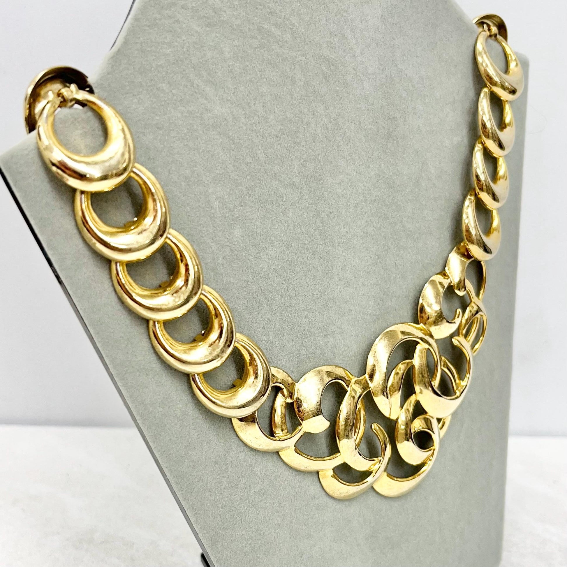 Vintage Pressed Metal Gold Plated Statement Chain Bib Collar Necklace 1970’s 1980’s Statement Power Dressing MillyOliverVintage