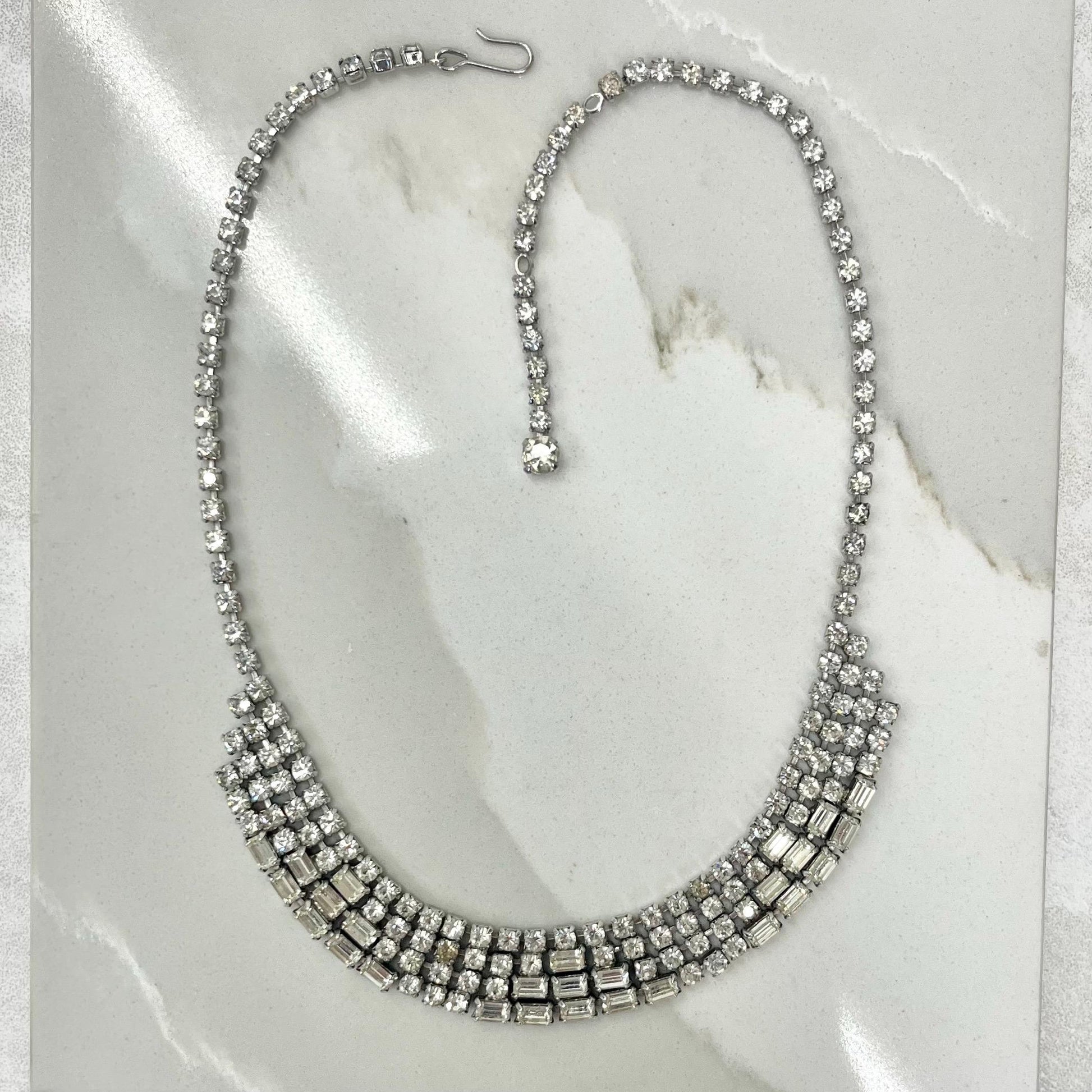 Vintage Silver Tone Clear Crystal Paste Diamante Collar Necklace 1950’s - 1960’s MillyOliverVintage