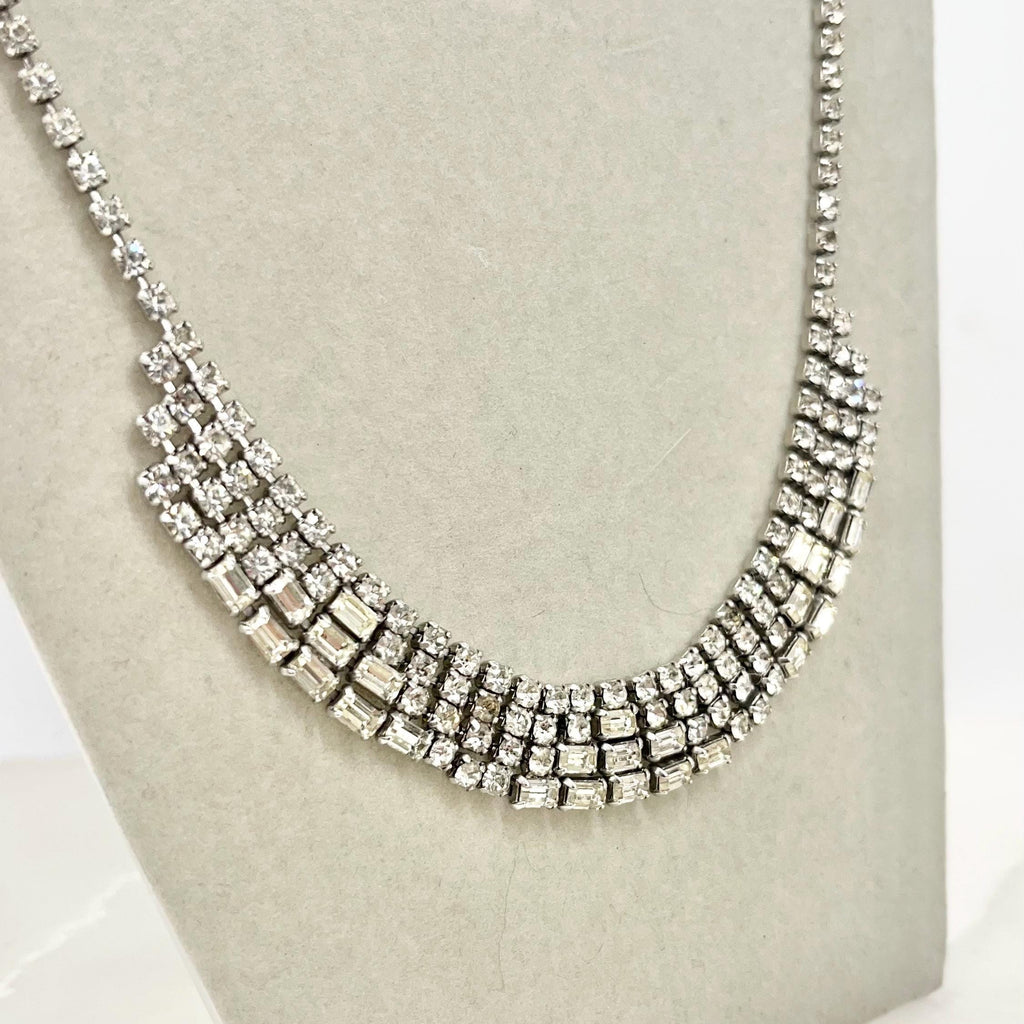 Vintage Silver Tone Clear Crystal Paste Diamante Collar Necklace 1950’s - 1960’s MillyOliverVintage