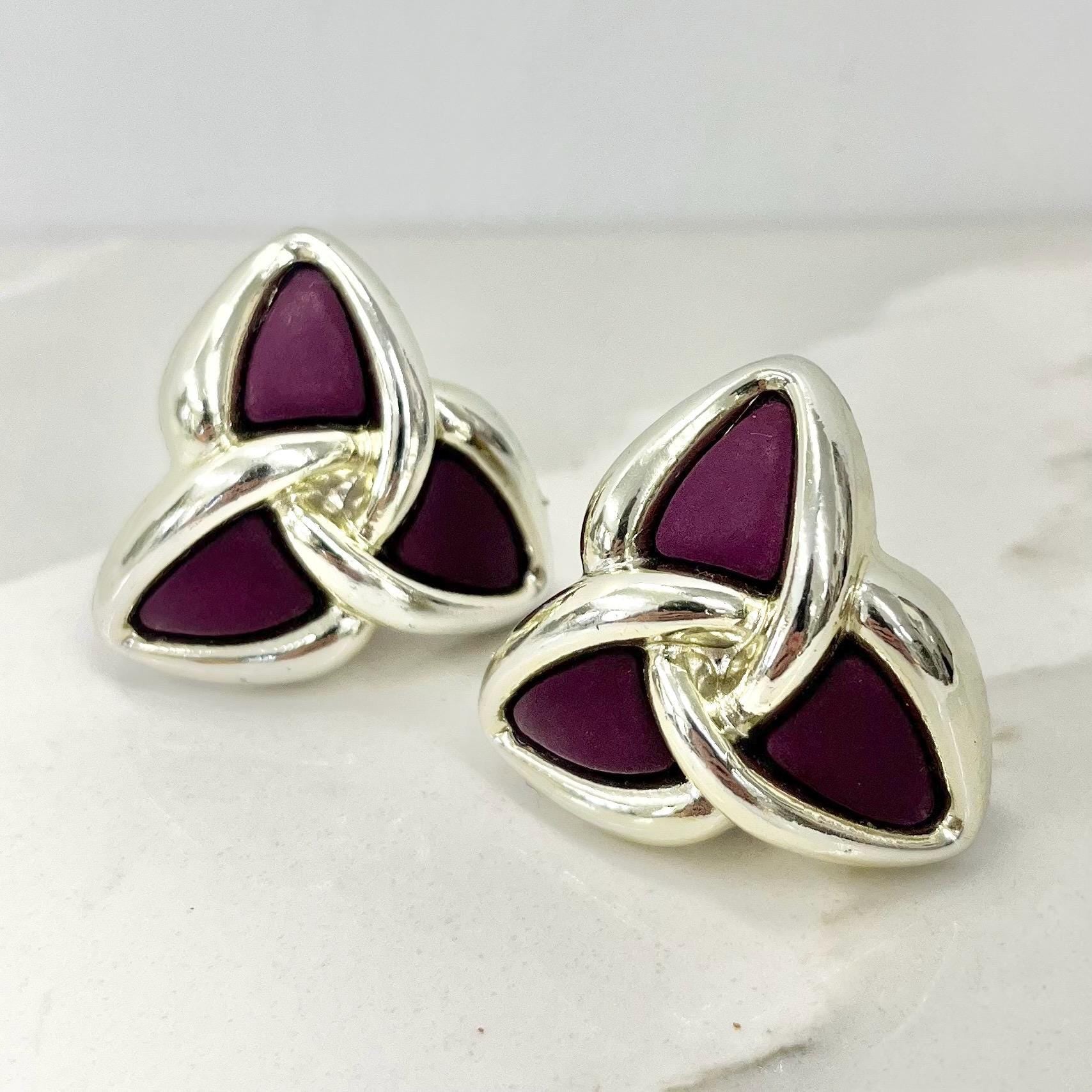 Vintage Chunky Triangular Purple and Gold Tone Statement Clip On Earrings 1980’s - 1990’s MillyOliverVintage