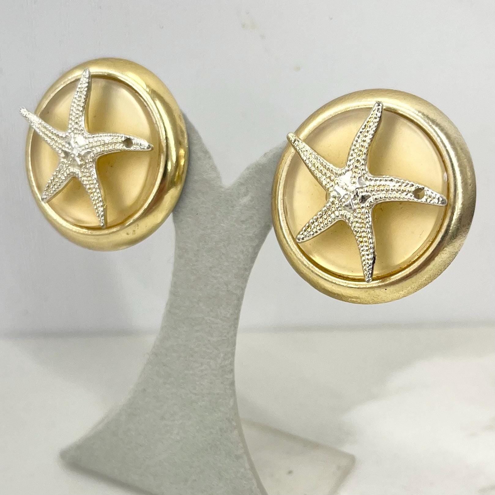 Vintage Round Gold Tone Large Lightweight Starfish Clip On Earrings 1970’s - 1980’s MillyOliverVintage
