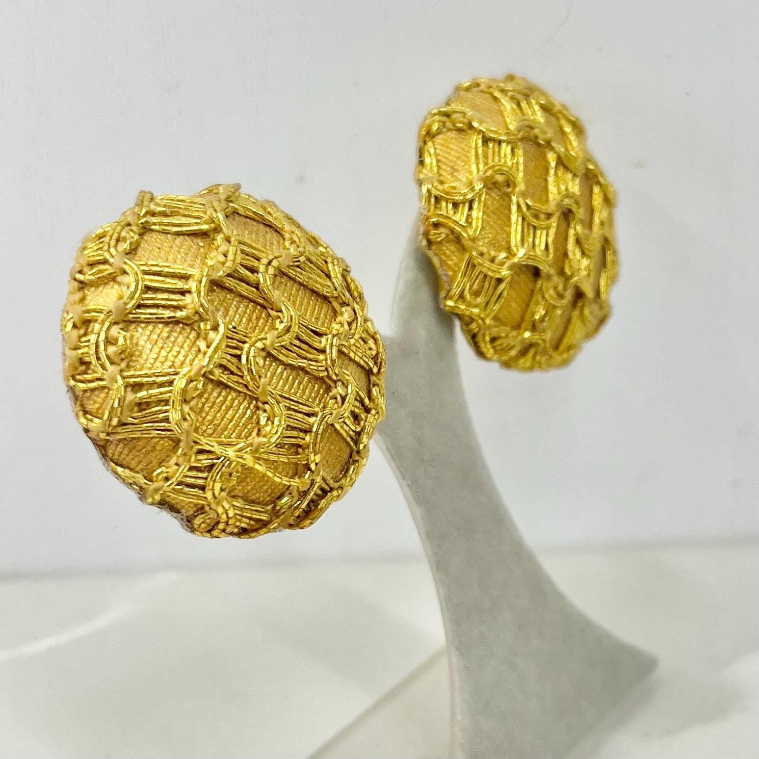Vintage Gold Tone Large Metalluc Stitch Fabric Clip On Earrings 1970’s - 1980’s MillyOliverVintage