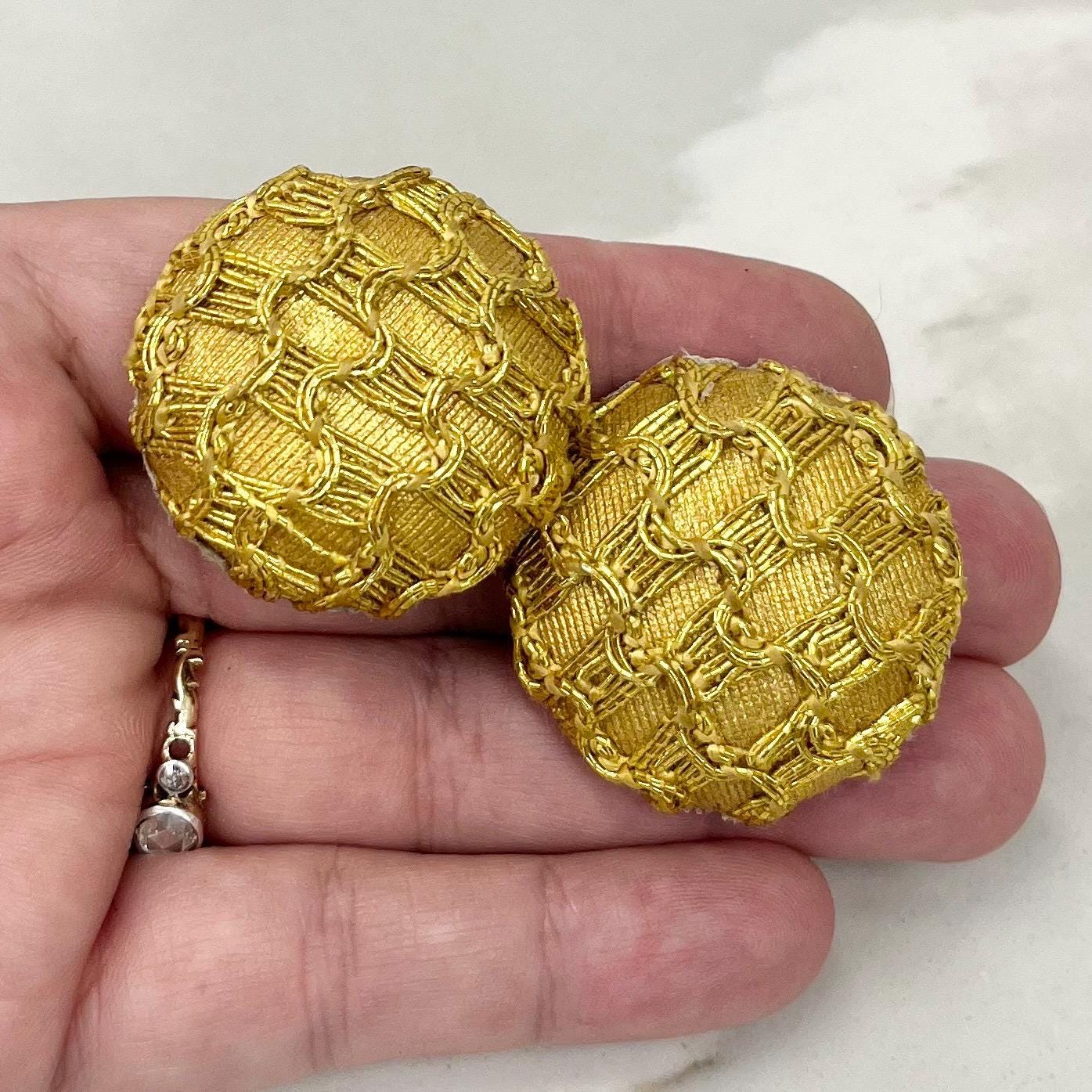Vintage Gold Tone Large Metalluc Stitch Fabric Clip On Earrings 1970’s - 1980’s MillyOliverVintage
