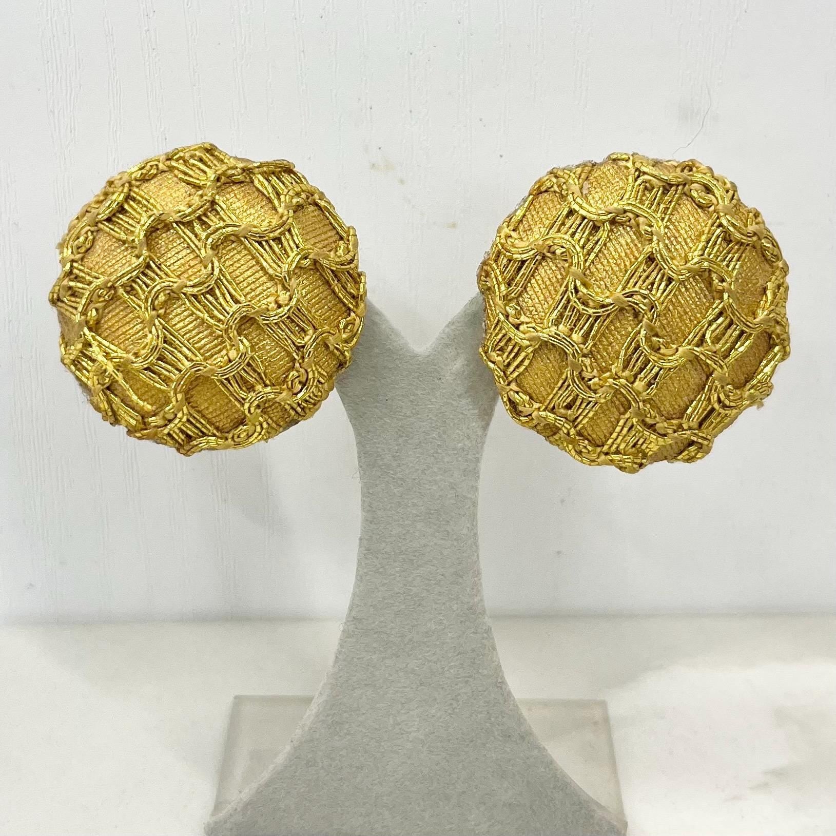 Vintage Gold Tone Large Metalluc Stitch Fabric Clip On Earrings 1970’s - 1980’s MillyOliverVintage