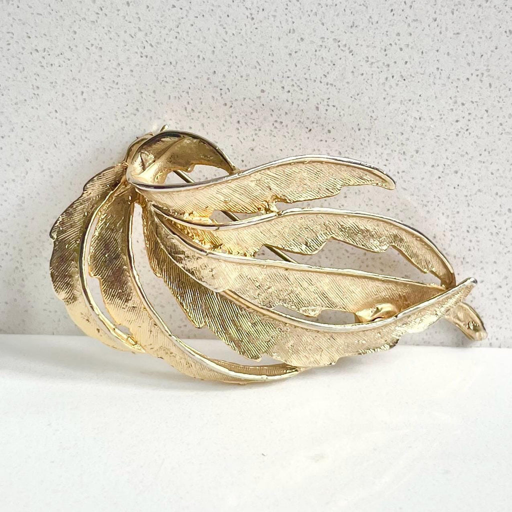 Vintage Gold Plated Brooch Large Sweeping Leaf Shaped Design Contempory Costume Jewellery Statement Piece MillyOliverVintage