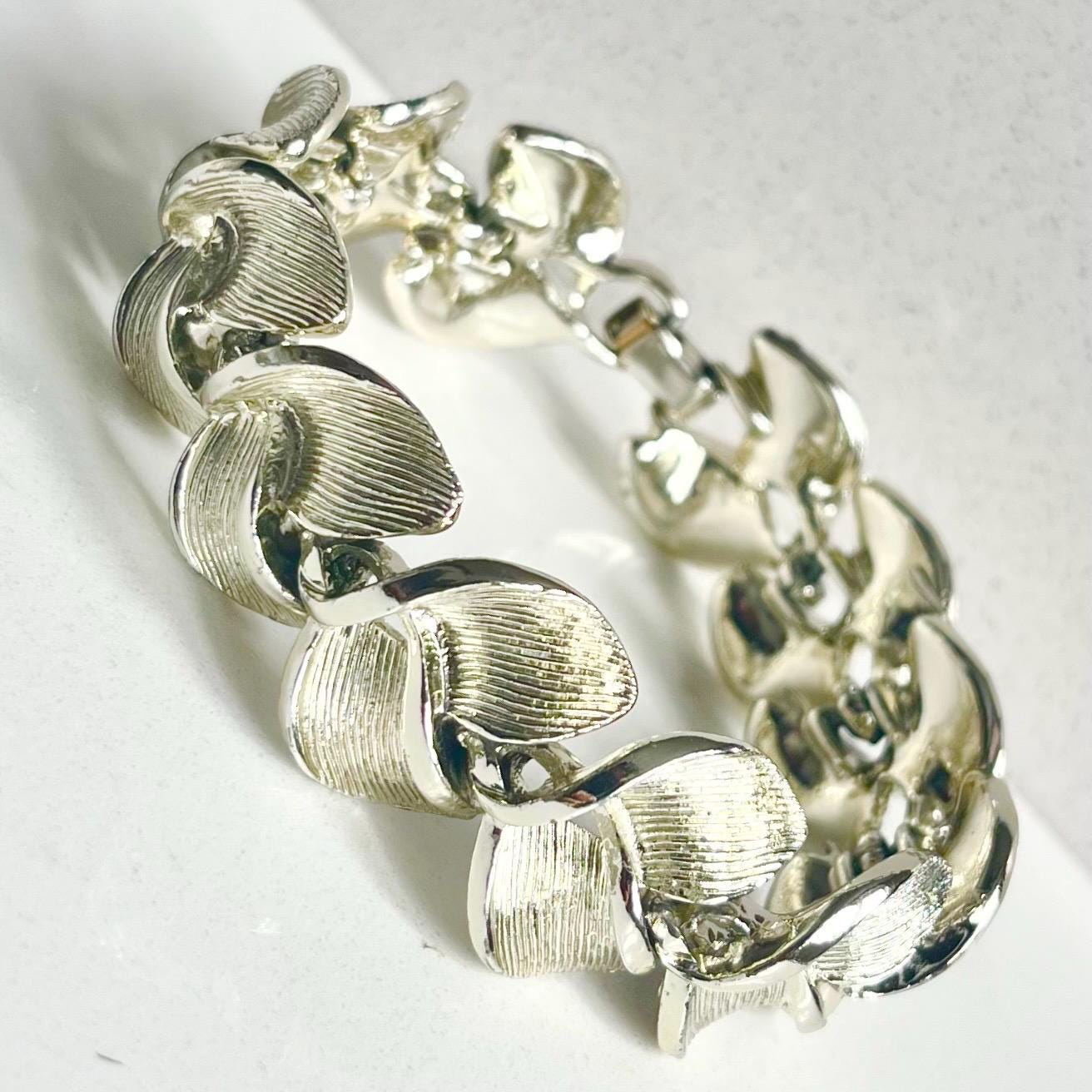 Vintage Silver Plate 1970’s Plait Effect Brutalist Bracelet Textured Unusual Link Costume Jewellery MillyOliverVintage