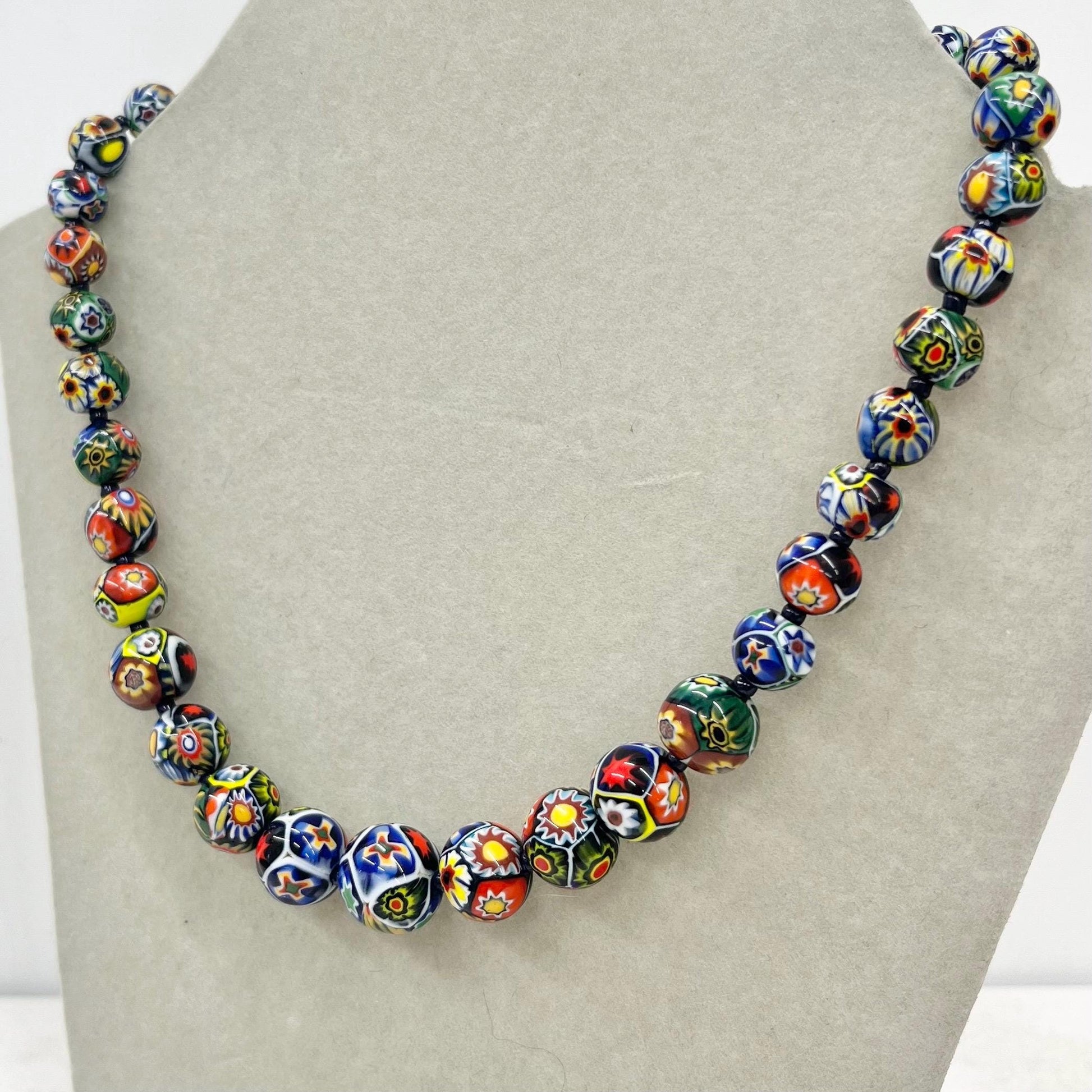 Vintage Multi Coloured Venetian Millefiori Glass Bead Necklace Murano Jewellery 16” Long MillyOliverVintage