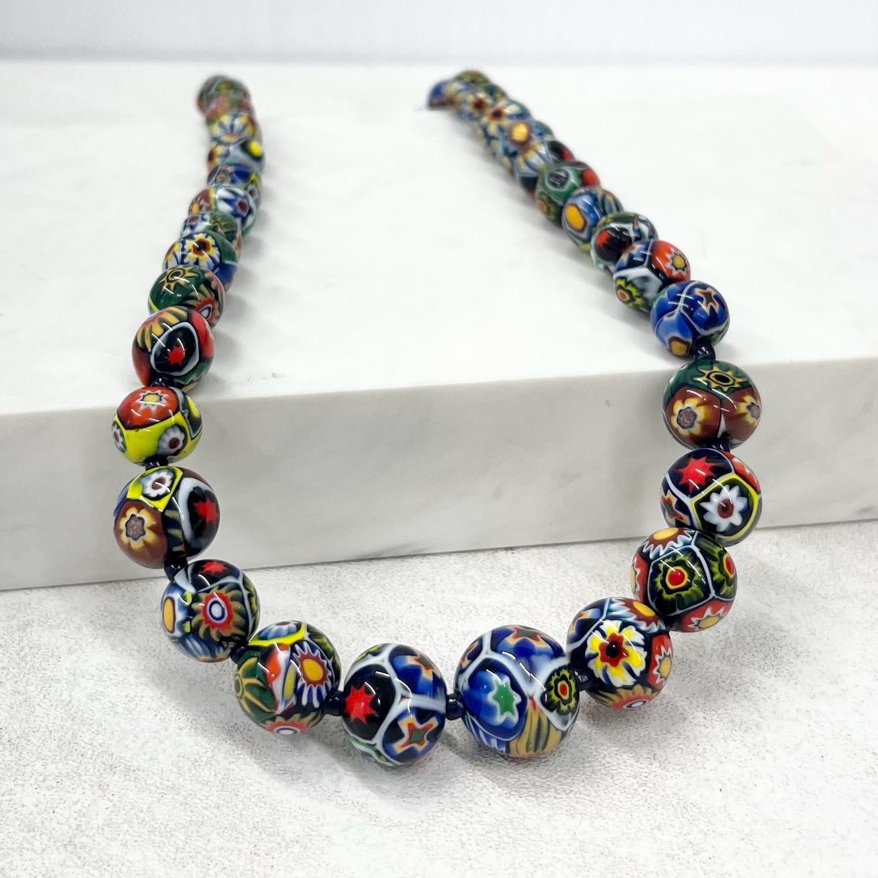 Vintage Multi Coloured Venetian Millefiori Glass Bead Necklace Murano Jewellery 16” Long MillyOliverVintage
