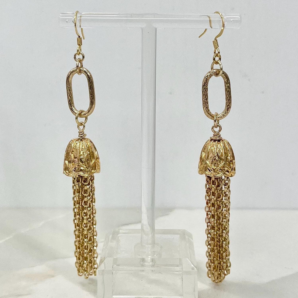 Gold Plate Long Tassle Drop Earrings Handmade MillyOliverVintage
