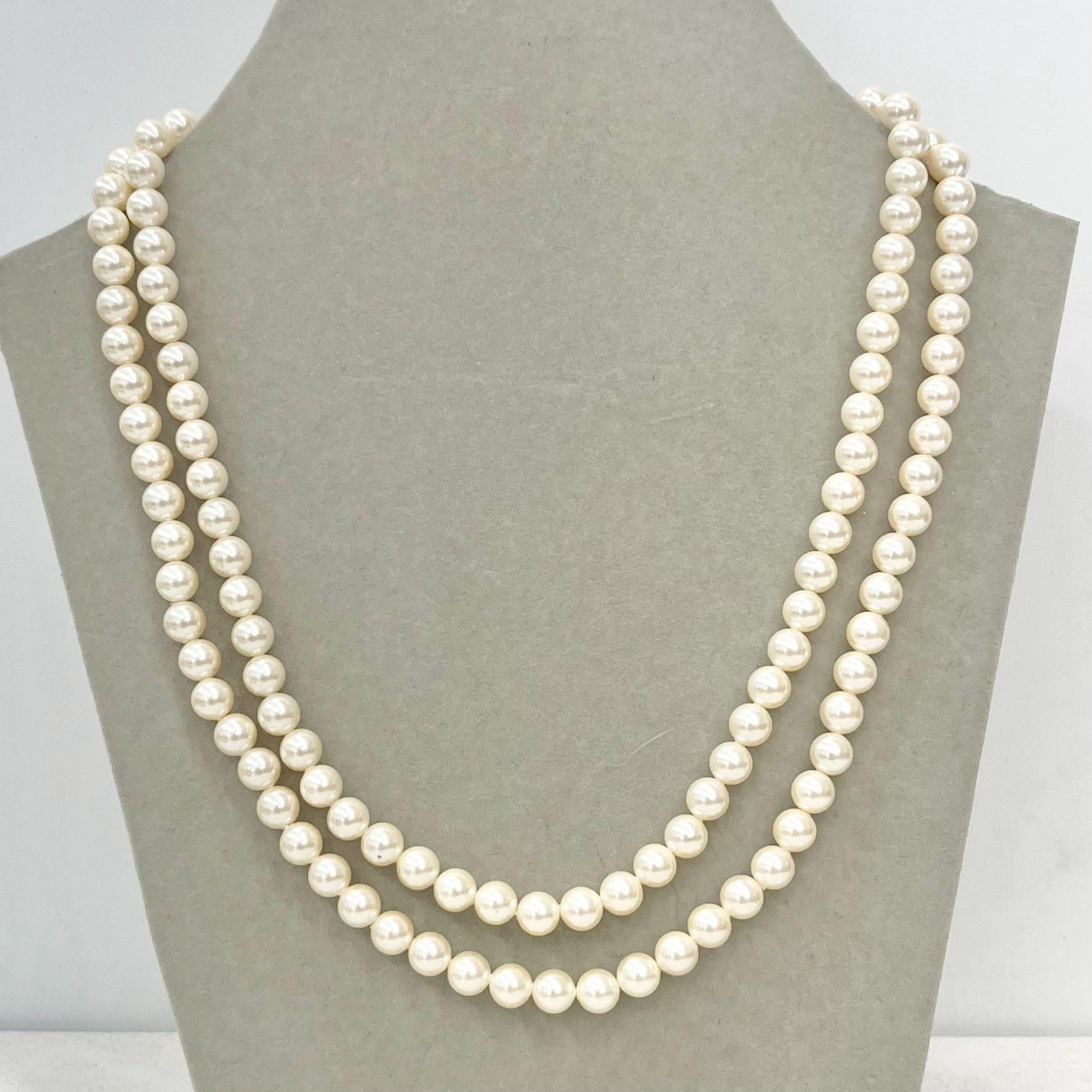 Vintage Two Strand Glass Pearl Bead Necklace with a Gilt Sterling Silver Ornate Clasp MillyOliverVintage