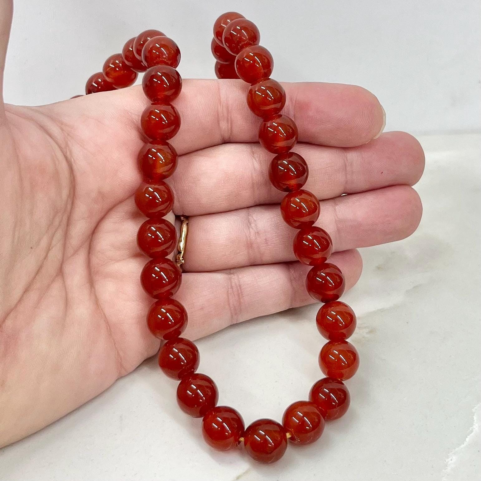 Vintage Red / Orange Carnelian Round Beaded Necklace Long 21” MillyOliverVintage
