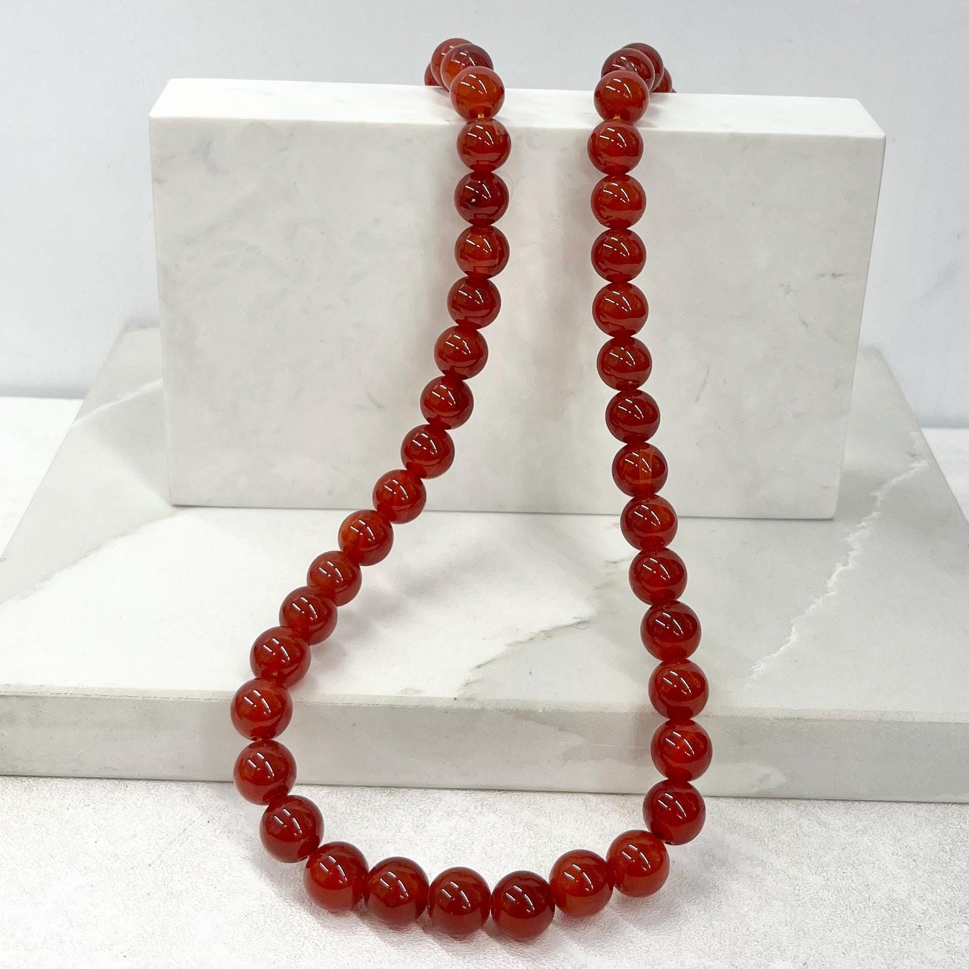 Vintage Red / Orange Carnelian Round Beaded Necklace Long 21” MillyOliverVintage
