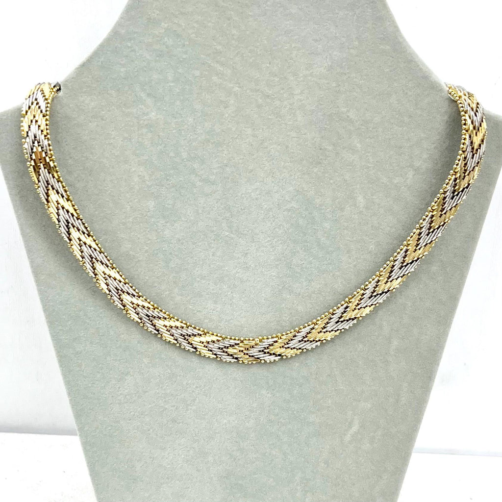 Vintage 16.5” Two Tone Gold & Silver Plate Herringbone Flat Chain Necklace 1970’s - 1980’s Excellent Quality MillyOliverVintage