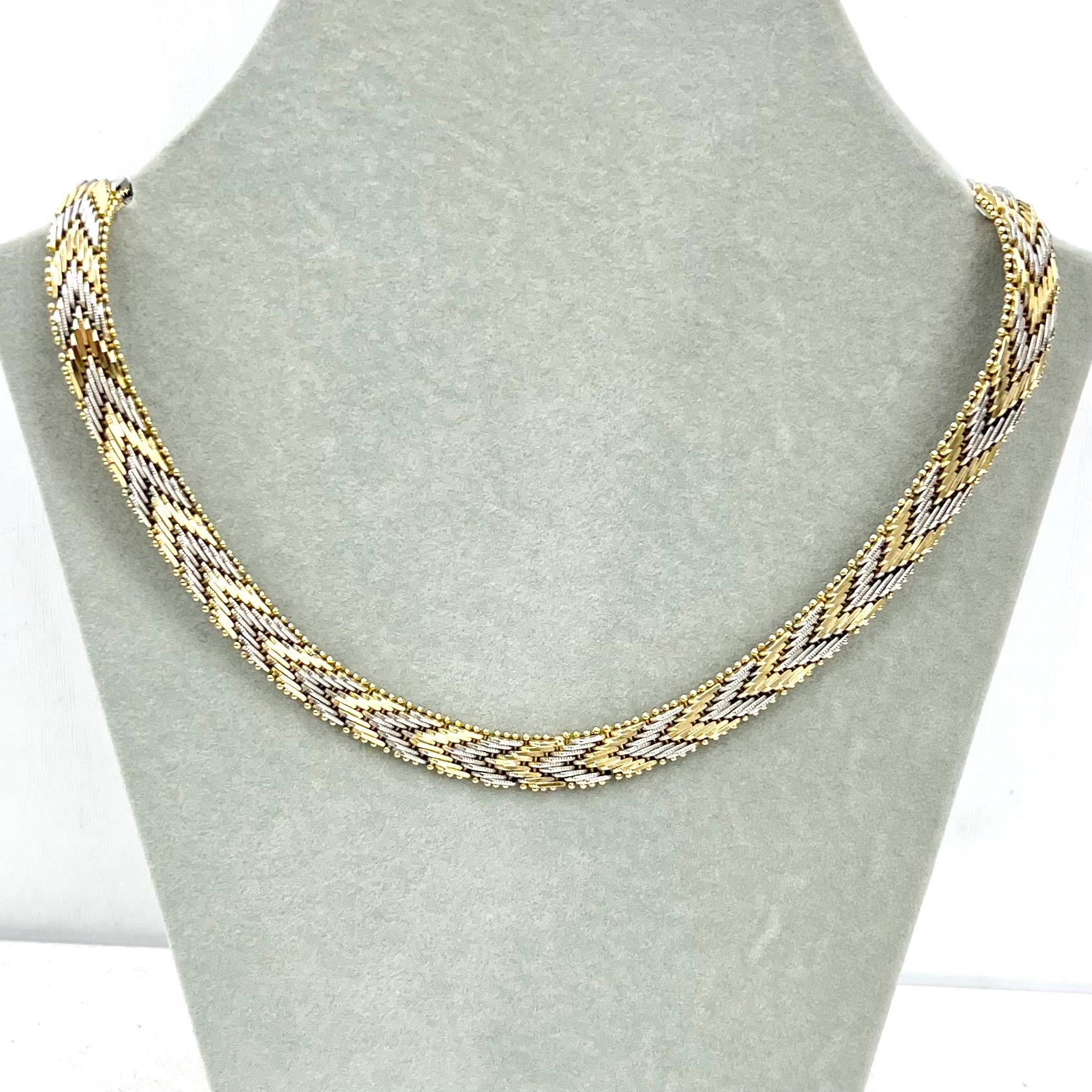 Vintage 16.5” Two Tone Gold & Silver Plate Herringbone Flat Chain Necklace 1970’s - 1980’s Excellent Quality MillyOliverVintage
