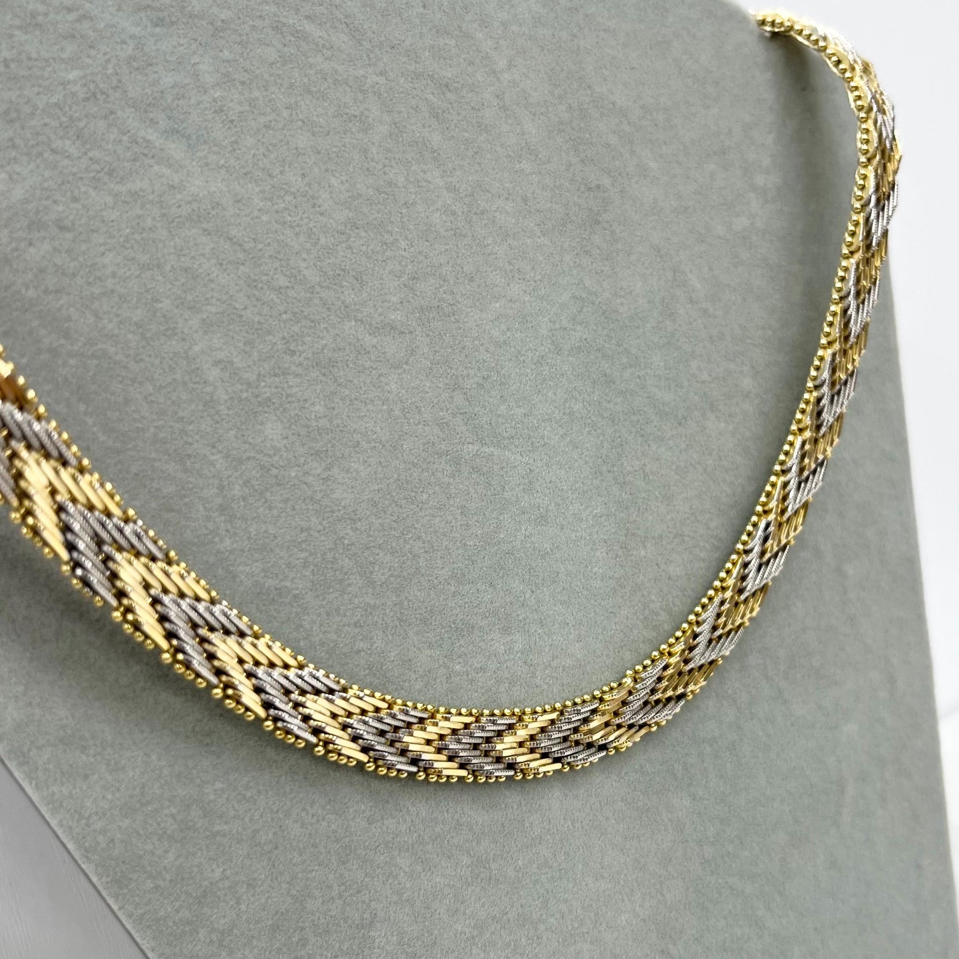 Vintage 16.5” Two Tone Gold & Silver Plate Herringbone Flat Chain Necklace 1970’s - 1980’s Excellent Quality MillyOliverVintage