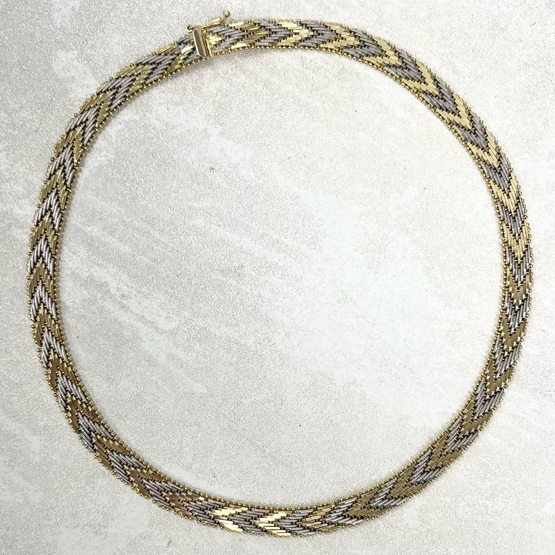 Vintage 16.5” Two Tone Gold & Silver Plate Herringbone Flat Chain Necklace 1970’s - 1980’s Excellent Quality MillyOliverVintage