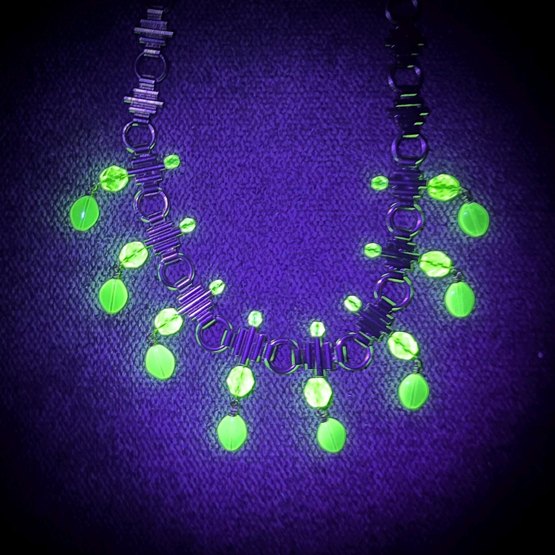 Unique Uranium Glass Bead Drop Necklace: Yellow Crystal, Gold Tone Chain, UV Reactive MillyOliverVintage