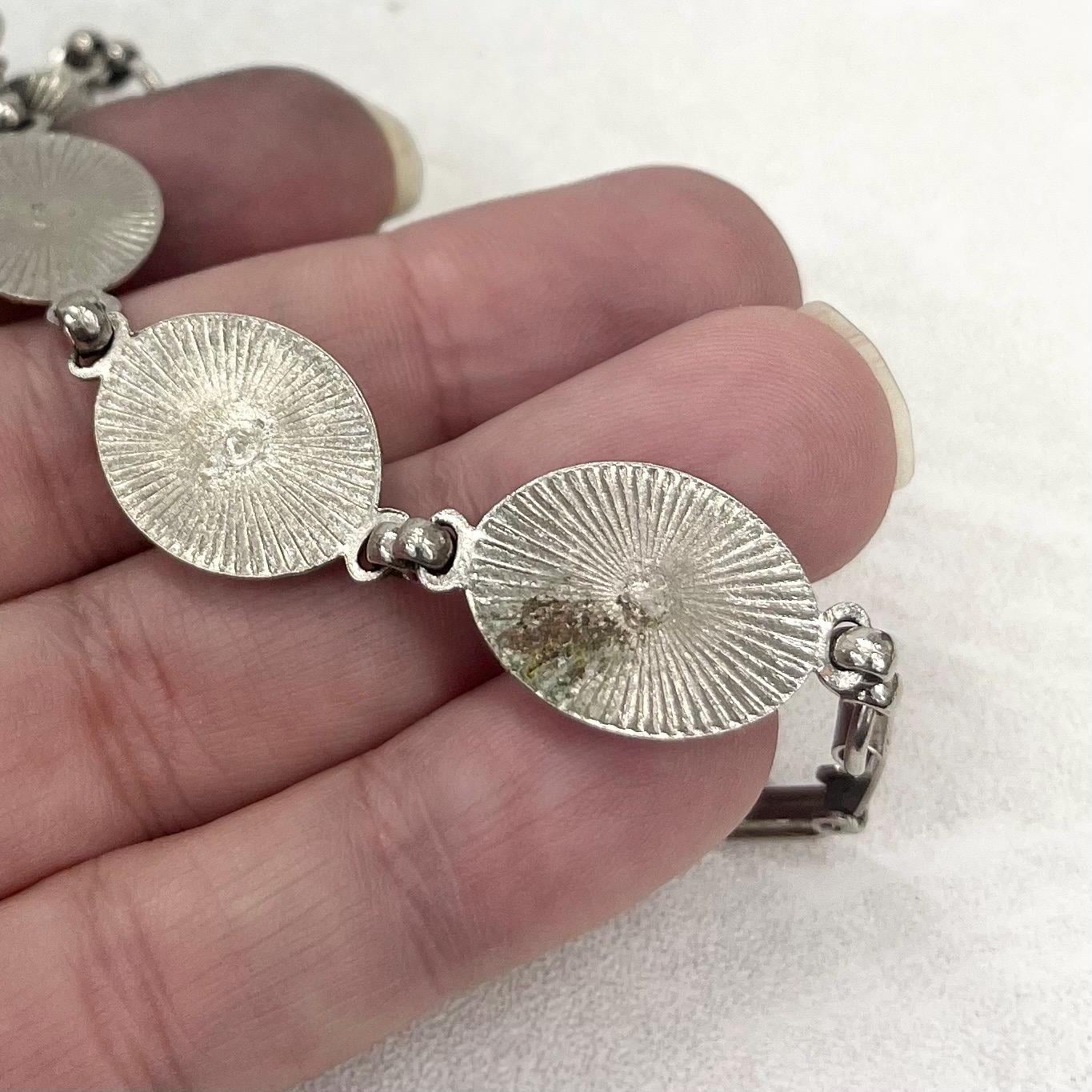 Vintage Silver Tone 1970’s 1980’s Green Agate Cabochon Bracelet Costume Jewellery 7.5” MillyOliverVintage