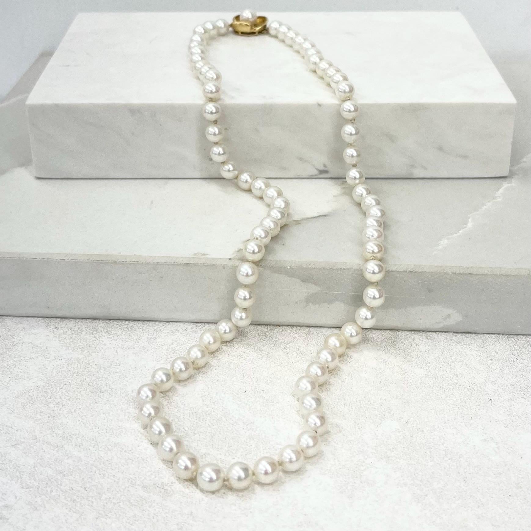 Vintage 18ct Yellow Gold Flower Clasp Natural Pearl Necklace 18” Long MillyOliverVintage