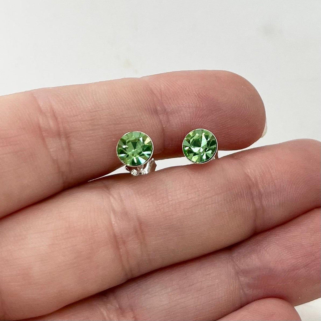 Sterling Silver Uranium Glass Round Cut Crystal Stud Earrings 5mm with a UV Reactive Glow UV Jewellery MillyOliverVintage