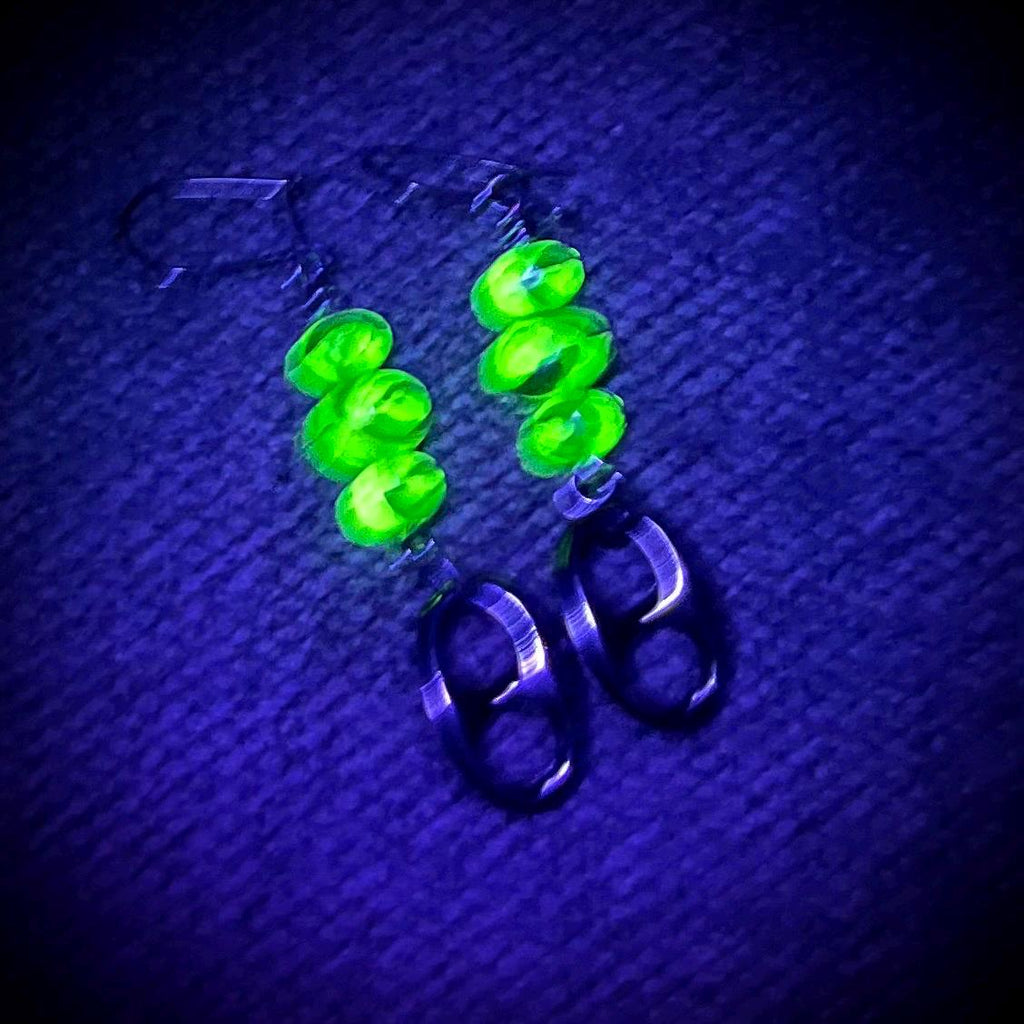 Gunmetal Green Uranium Glass Beaded Drop Earrings MillyOliverVintage