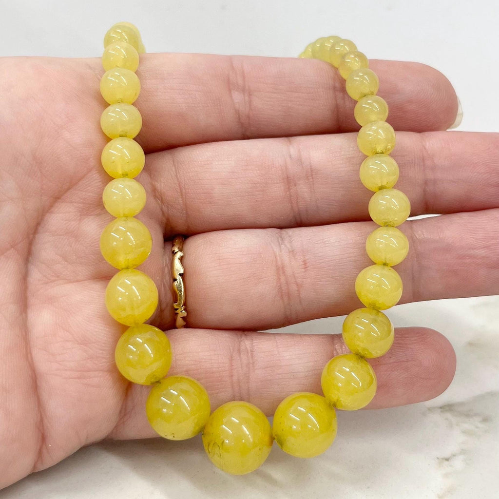 Vintage Yellow Uranium Glass Graduated Bead Necklace Bright Green UV Reactive Glow Jewellery 15” Long with a 2” Extender MillyOliverVintage
