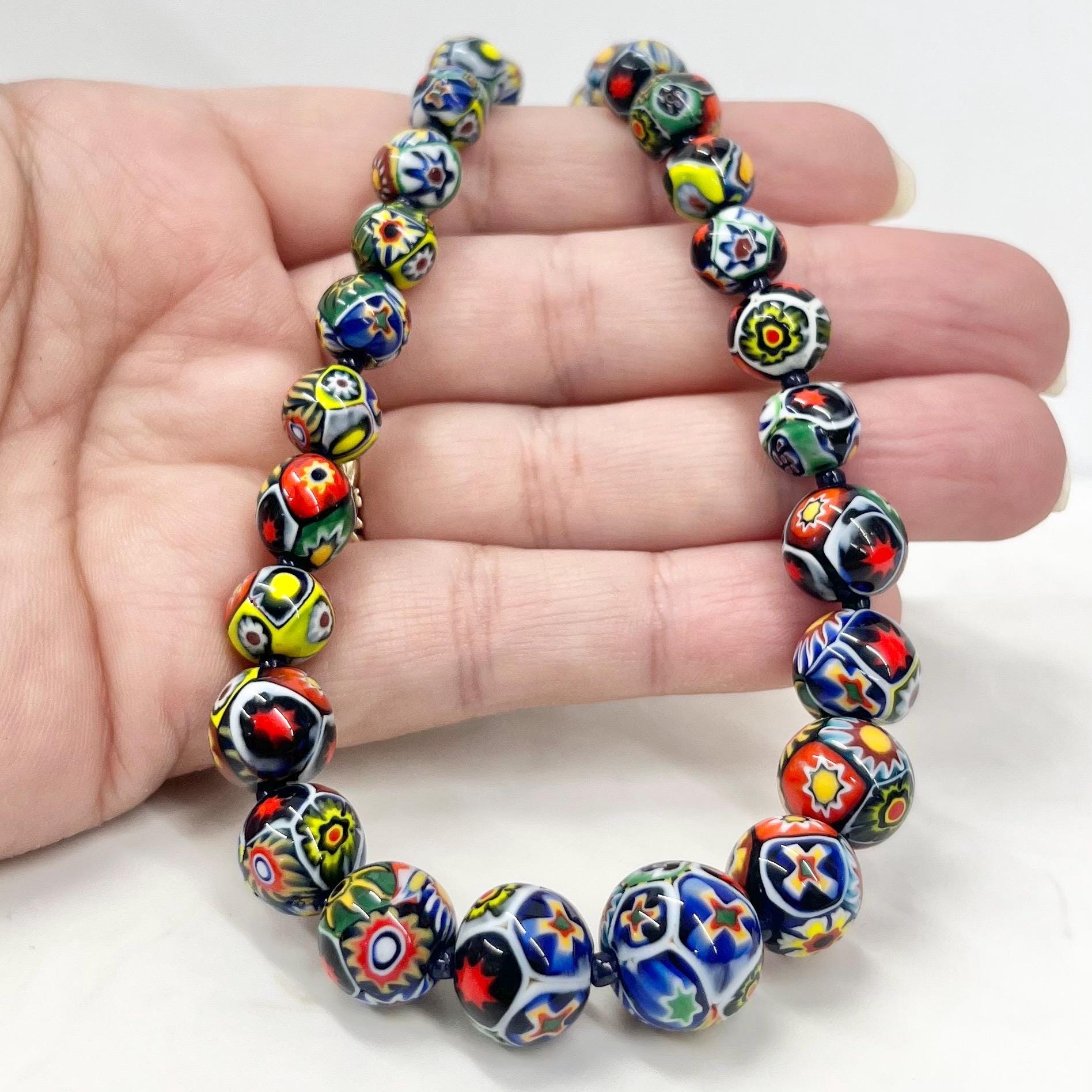 Vintage Multi Coloured Venetian Millefiori Glass Bead Necklace Murano Jewellery 16” Long MillyOliverVintage