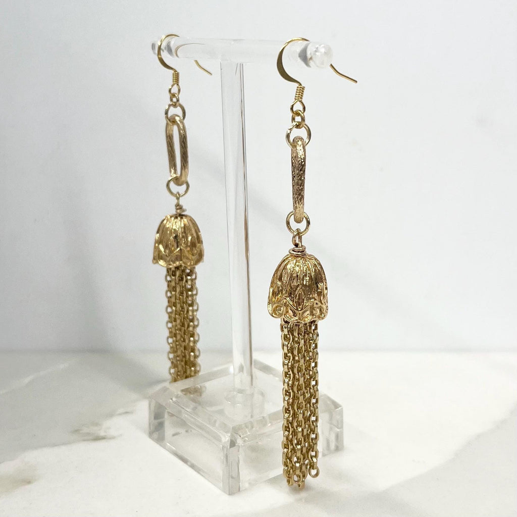Gold Plate Long Tassle Drop Earrings Handmade MillyOliverVintage