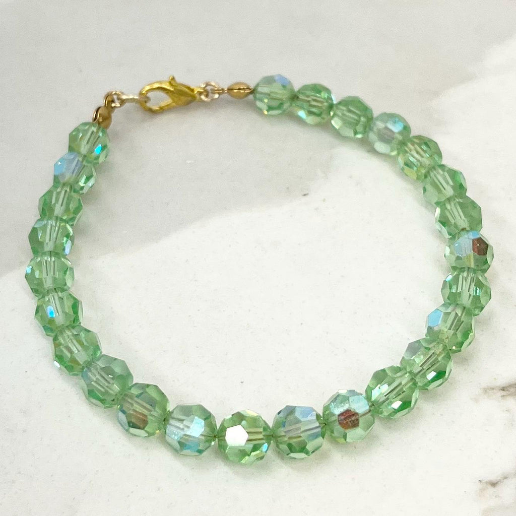 Green Uranium Glass Crystal Bead Bracelet UV Reactive Glow Jewellery MillyOliverVintage