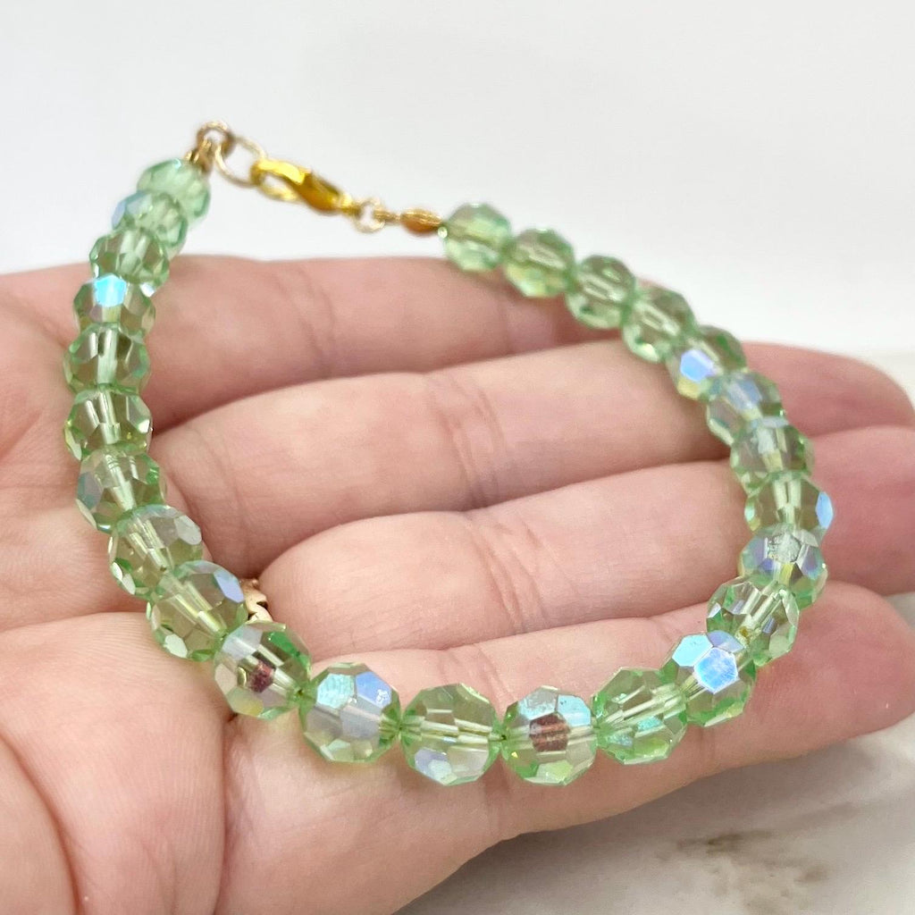 Green Uranium Glass Crystal Bead Bracelet UV Reactive Glow Jewellery MillyOliverVintage