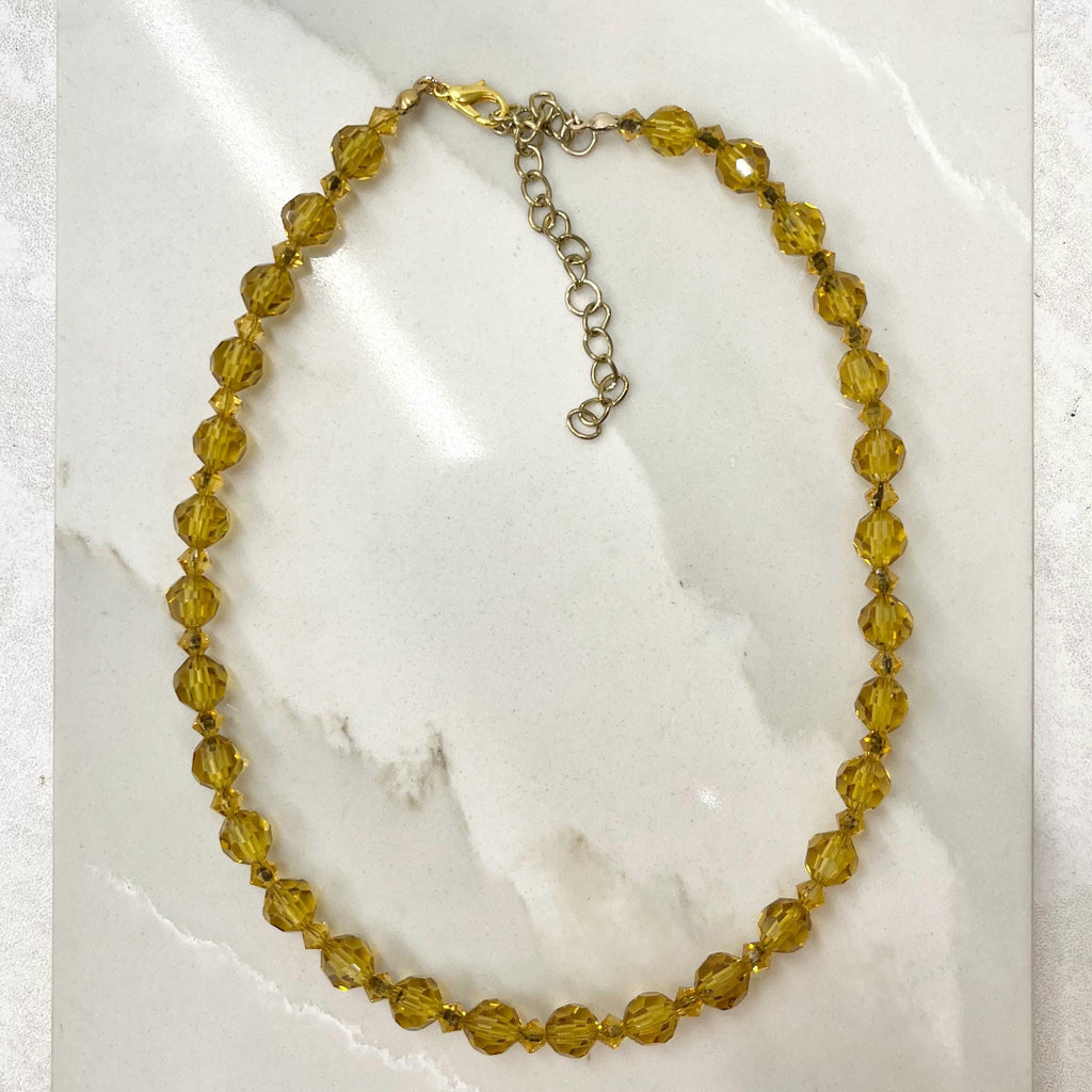 Vintage Amber Yellow Faceted Glass Manganese / Uranium Crystal Bead Necklace Green UV Reactive Glow Jewellery 15.5” MillyOliverVintage