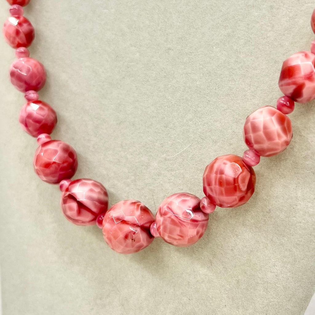Vintage Art Deco 1930’s Pink Satin Glass Faceted Graduated Bead Necklace 16” Long MillyOliverVintage