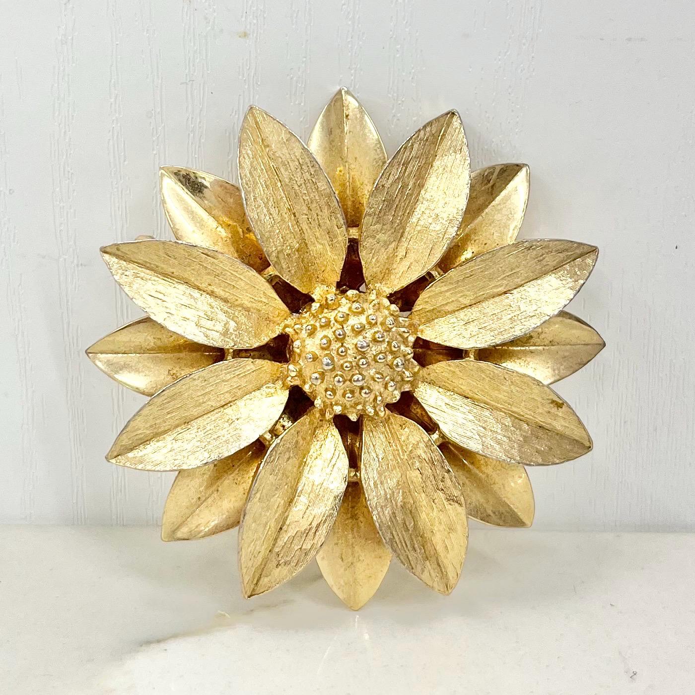 Vintage Large Sarah Coventry Brutalist Style Daisy Flower Brooch Gold Plated Textured Statement Piece MillyOliverVintage