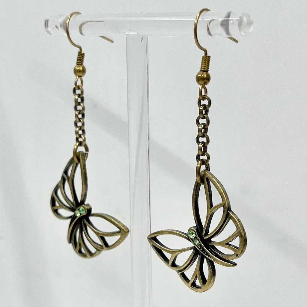 Antique Brass Tone Butterfly Drop Earrings MillyOliverVintage
