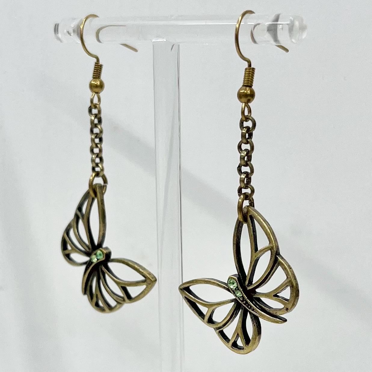 Antique Brass Tone Butterfly Drop Earrings MillyOliverVintage
