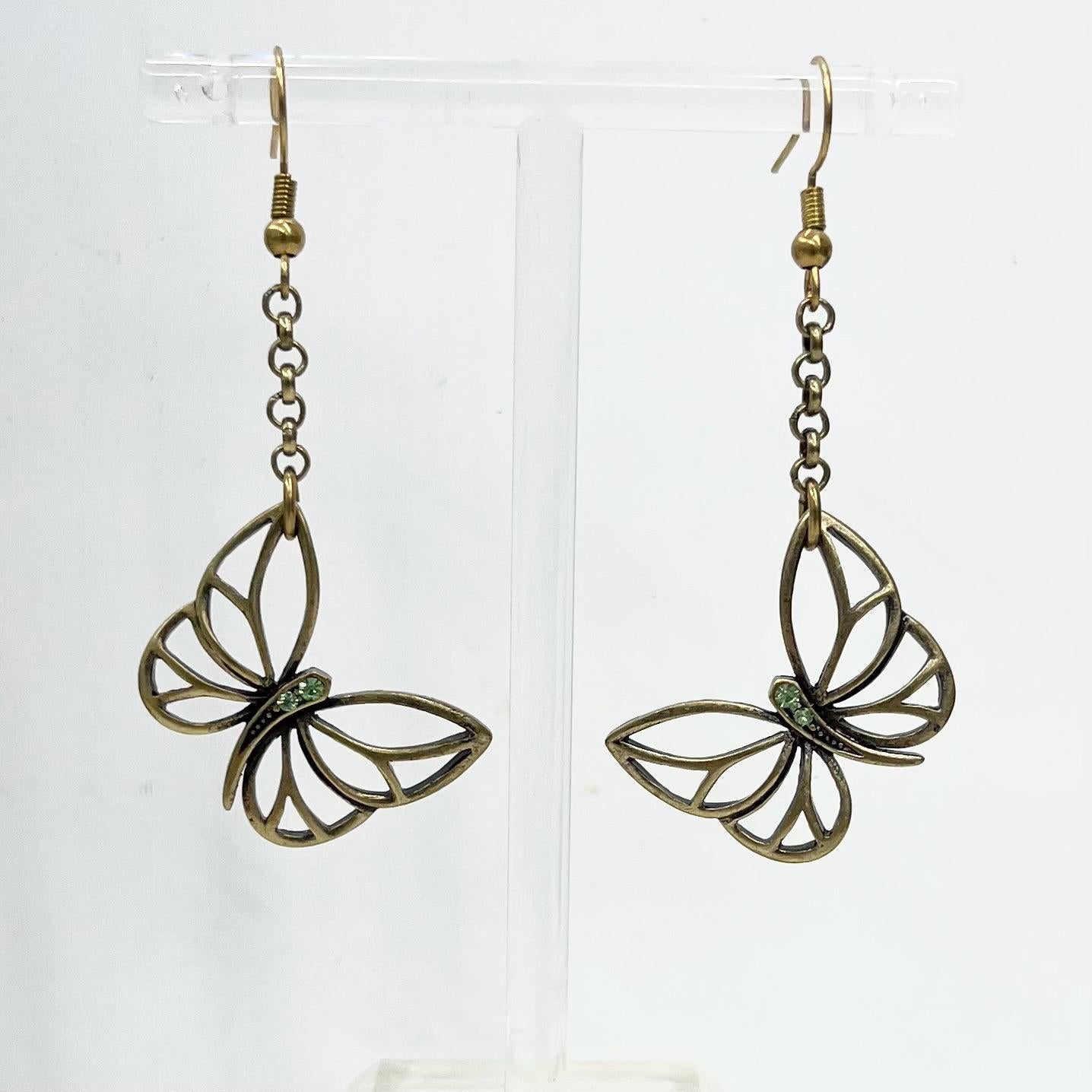 Antique Brass Tone Butterfly Drop Earrings MillyOliverVintage